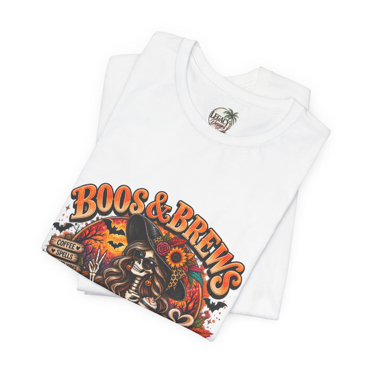 Boos & Brews Halloween Tee, Unisex Short Sleeve Shirt, Spooky Coffee Lover Gift, Fall Fashion, Halloween Apparel