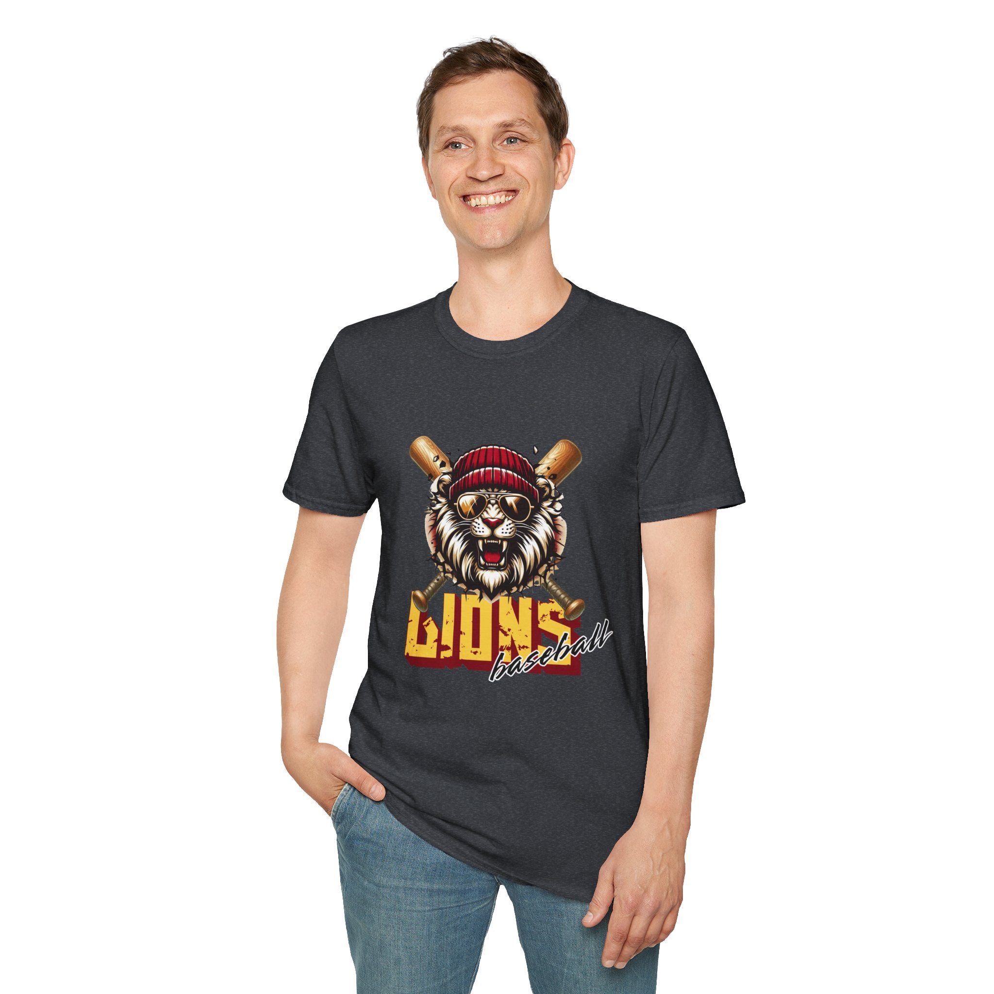 Lions Baseball Tee — Fierce Lion Mascot with Bats