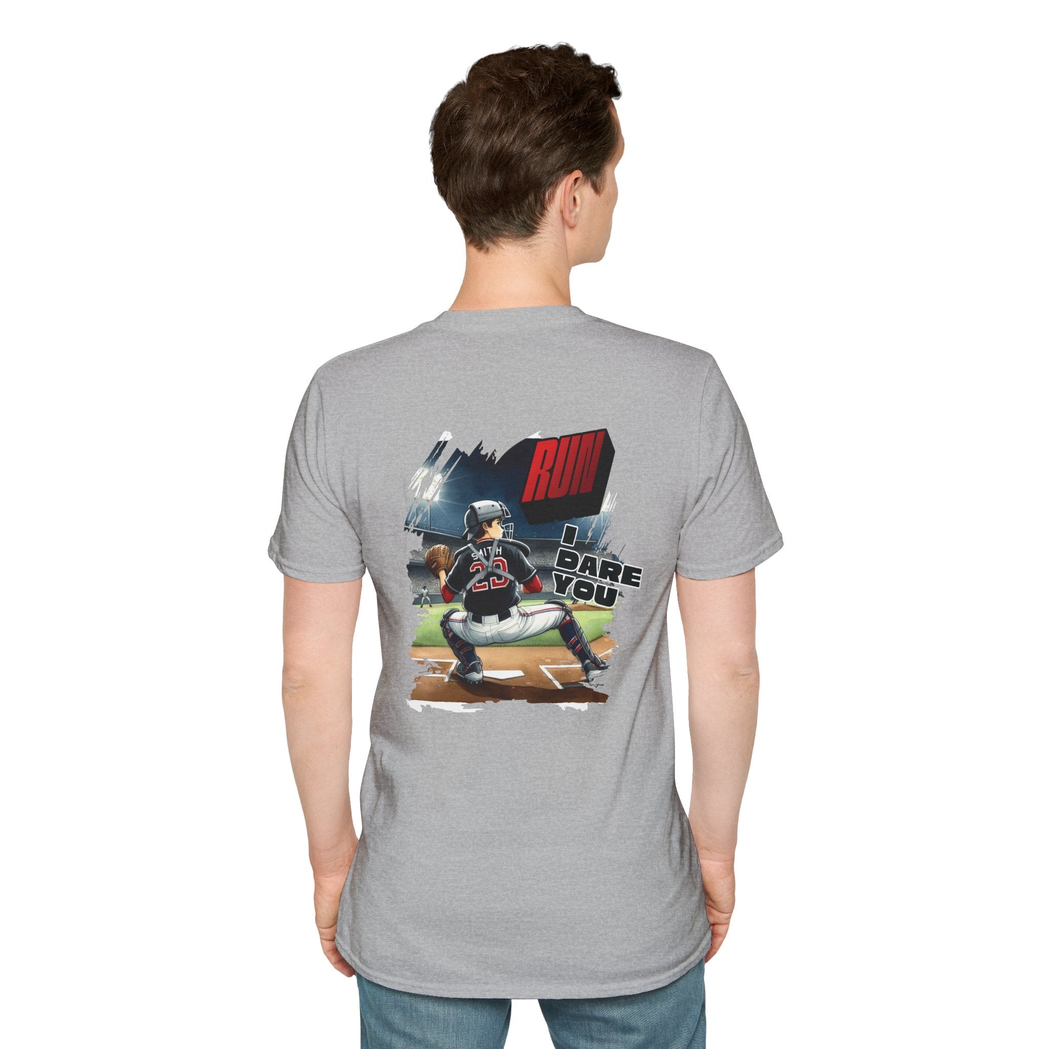 Run I Dare You' Back Graphic Baseball Runner T-Shirt Youth Player Illustration