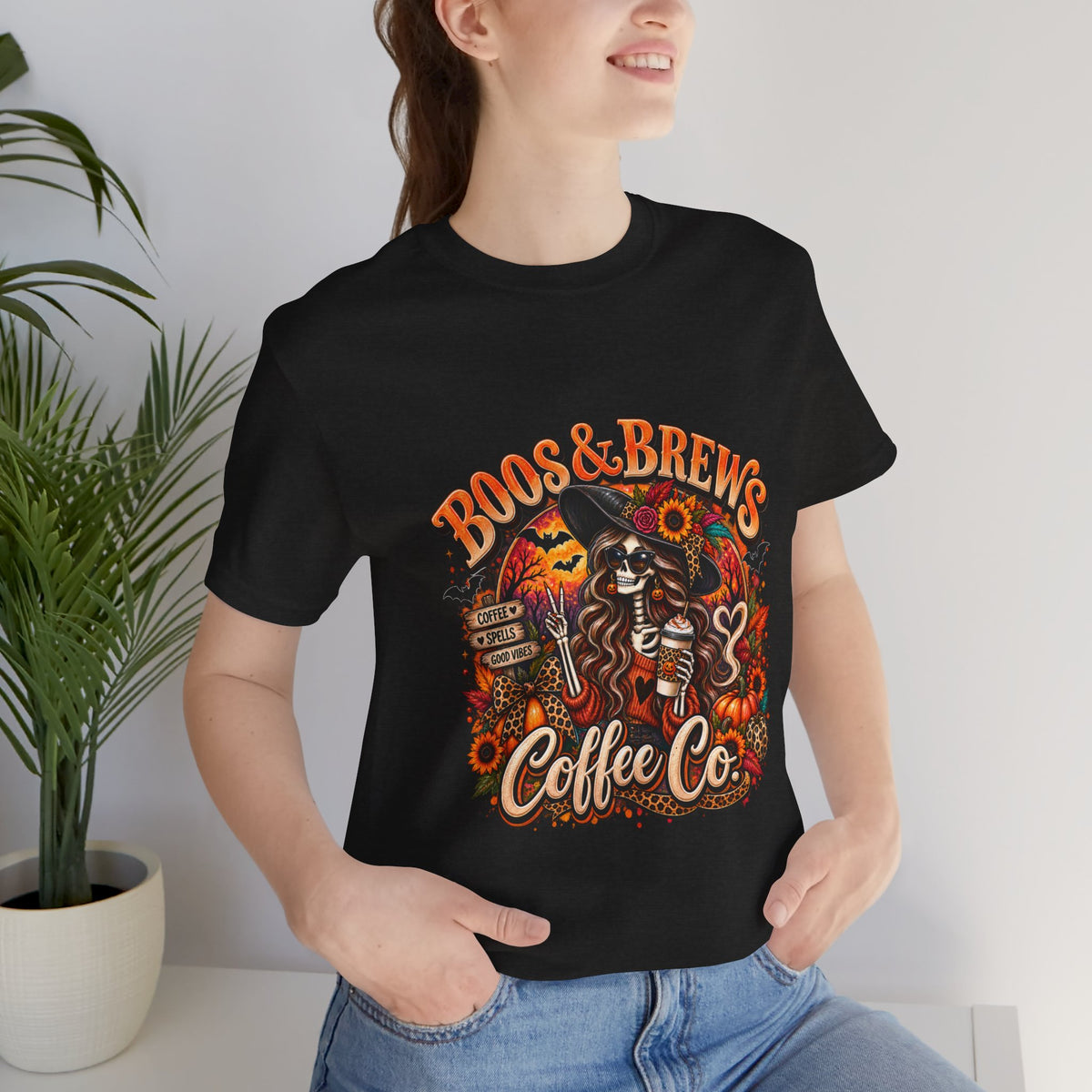 Boos & Brews Halloween Tee, Unisex Short Sleeve Shirt, Spooky Coffee Lover Gift, Fall Fashion, Halloween Apparel