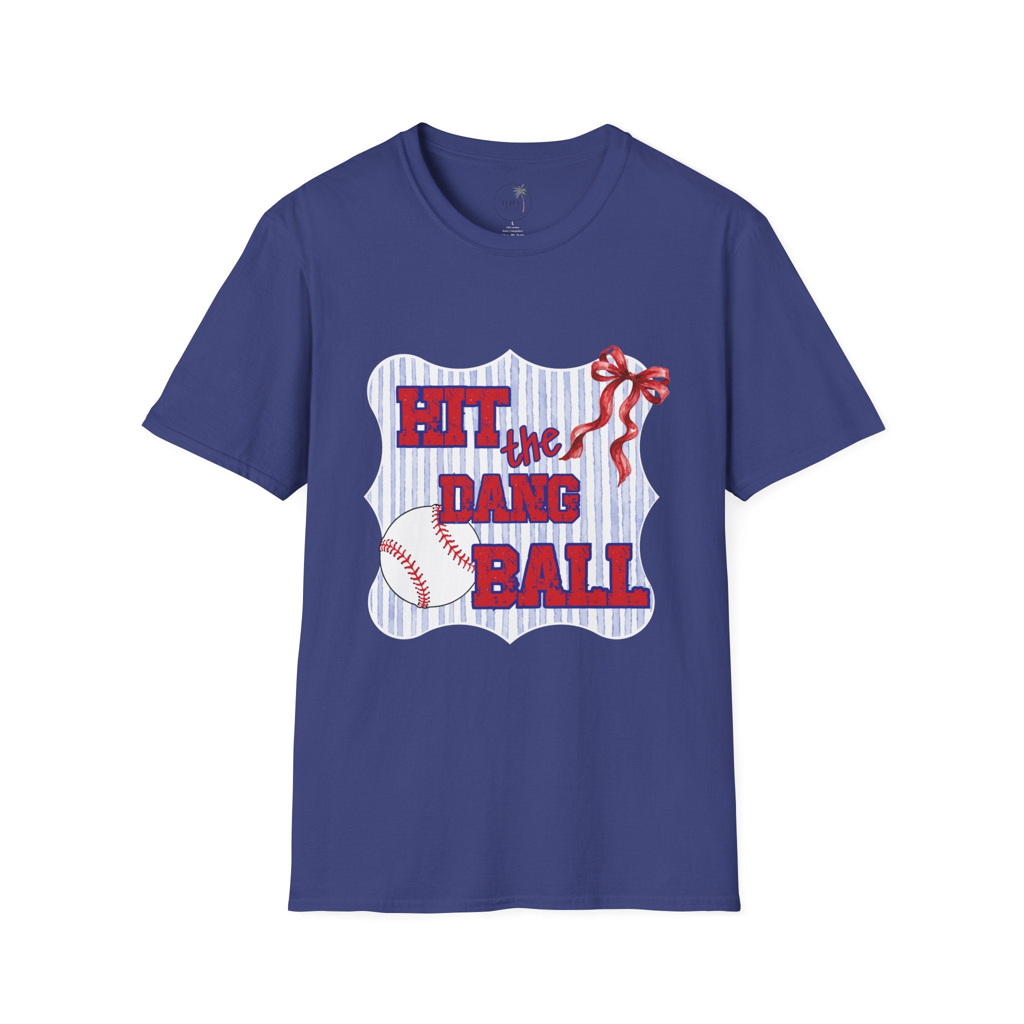 Hit the Dang Ball T-Shirt | Baseball Graphic, Red White Blue Stripes