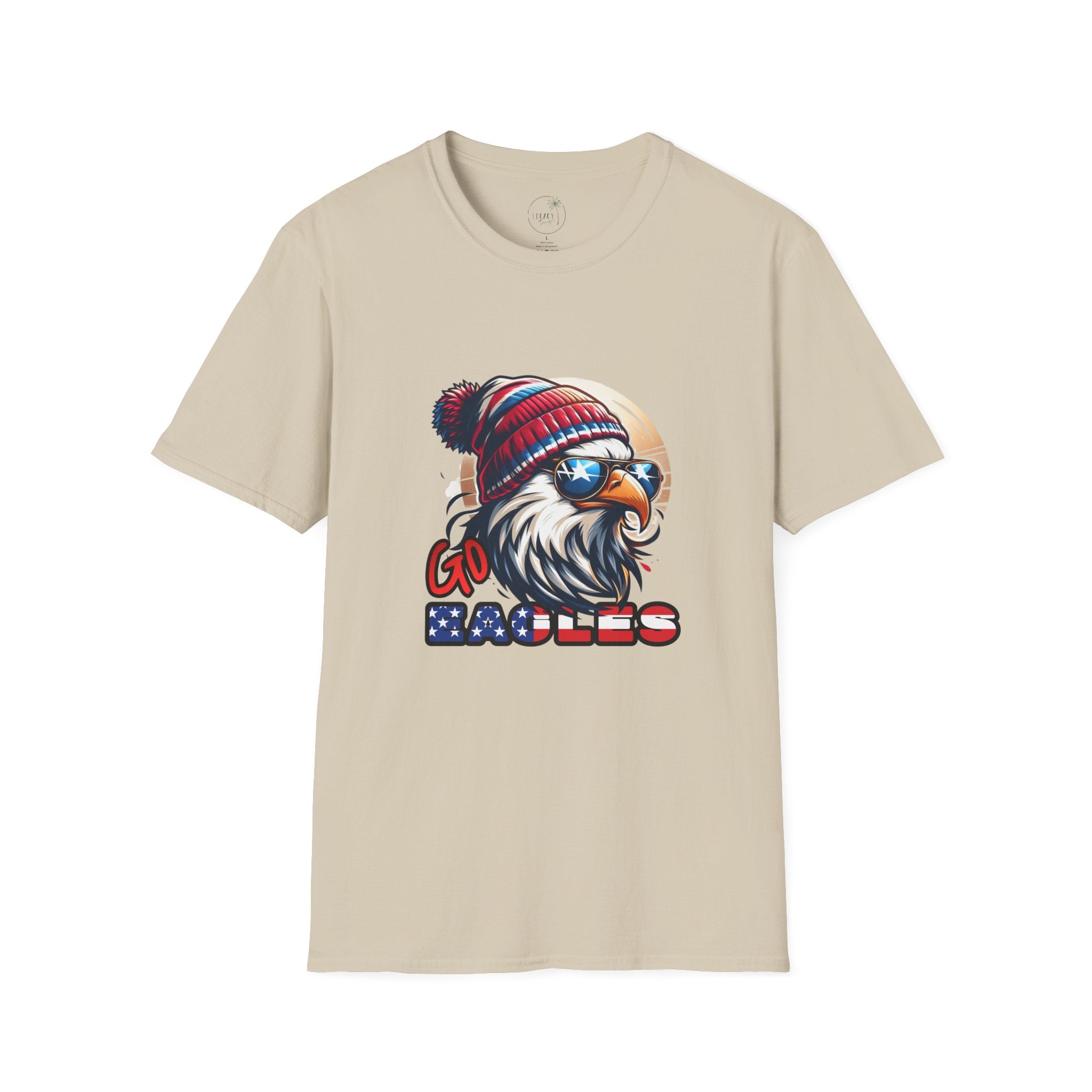 Patriotic Eagle with Beanie T-Shirt | American Flag Colors, Retro Illustration