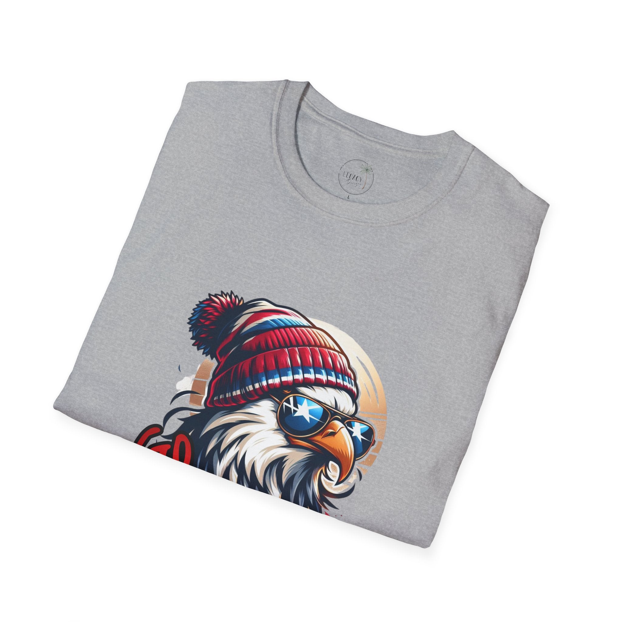 Patriotic Eagle with Beanie T-Shirt | American Flag Colors, Retro Illustration