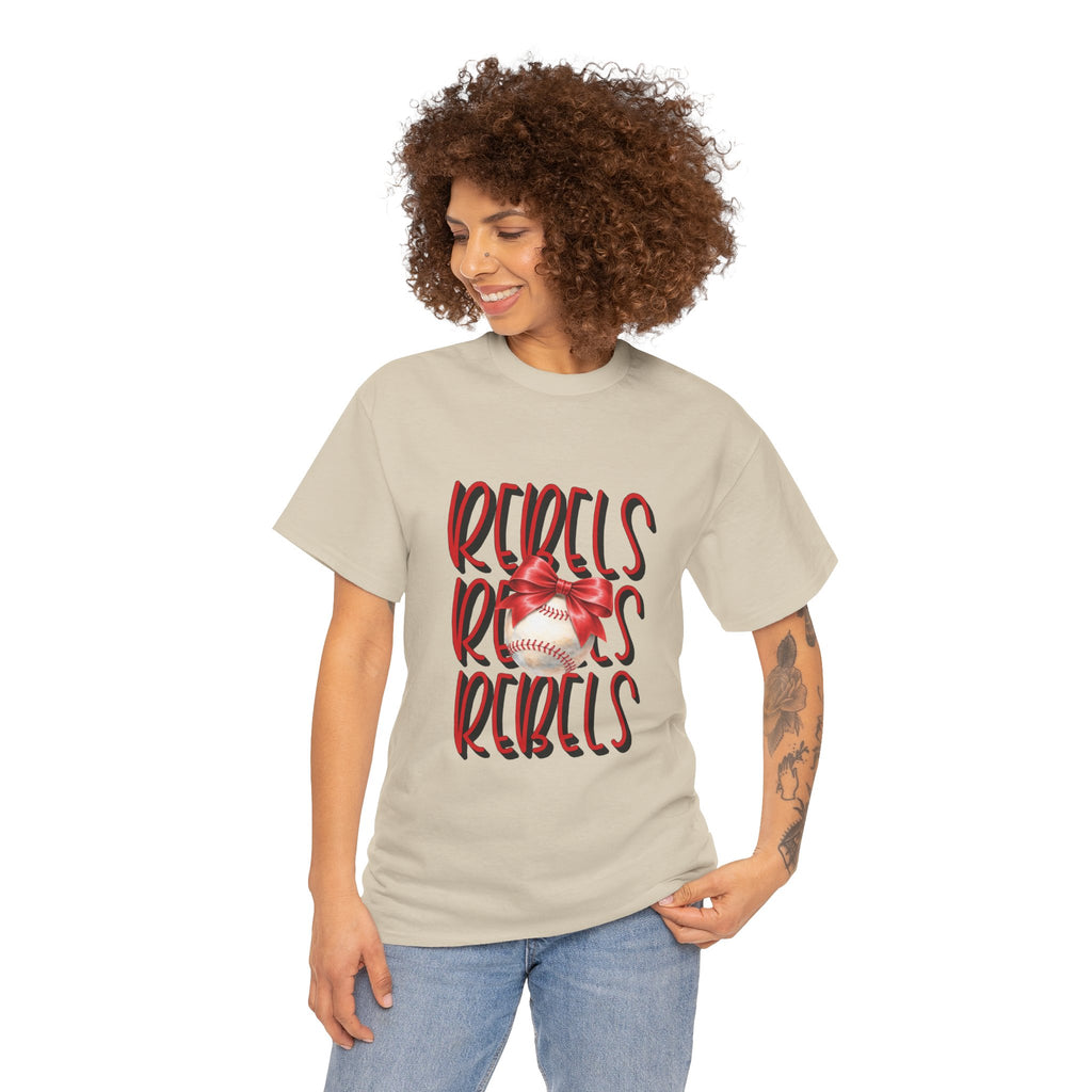 Rebels Baseball Graphic Tee | Script Lettering, Baseball with Bow