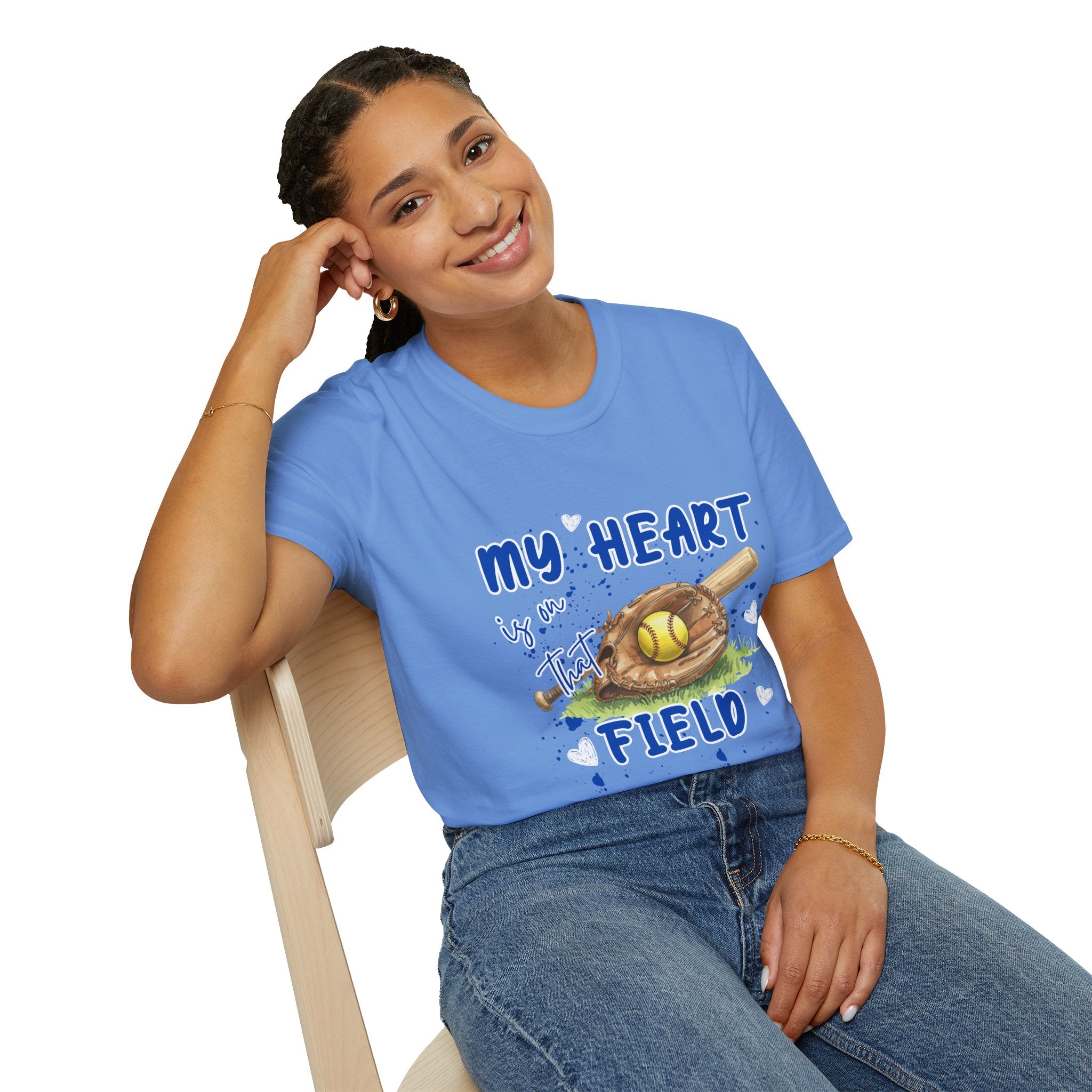 My Heart Is On That Field Softball T-Shirt | Softball Glove Ball Bat Design