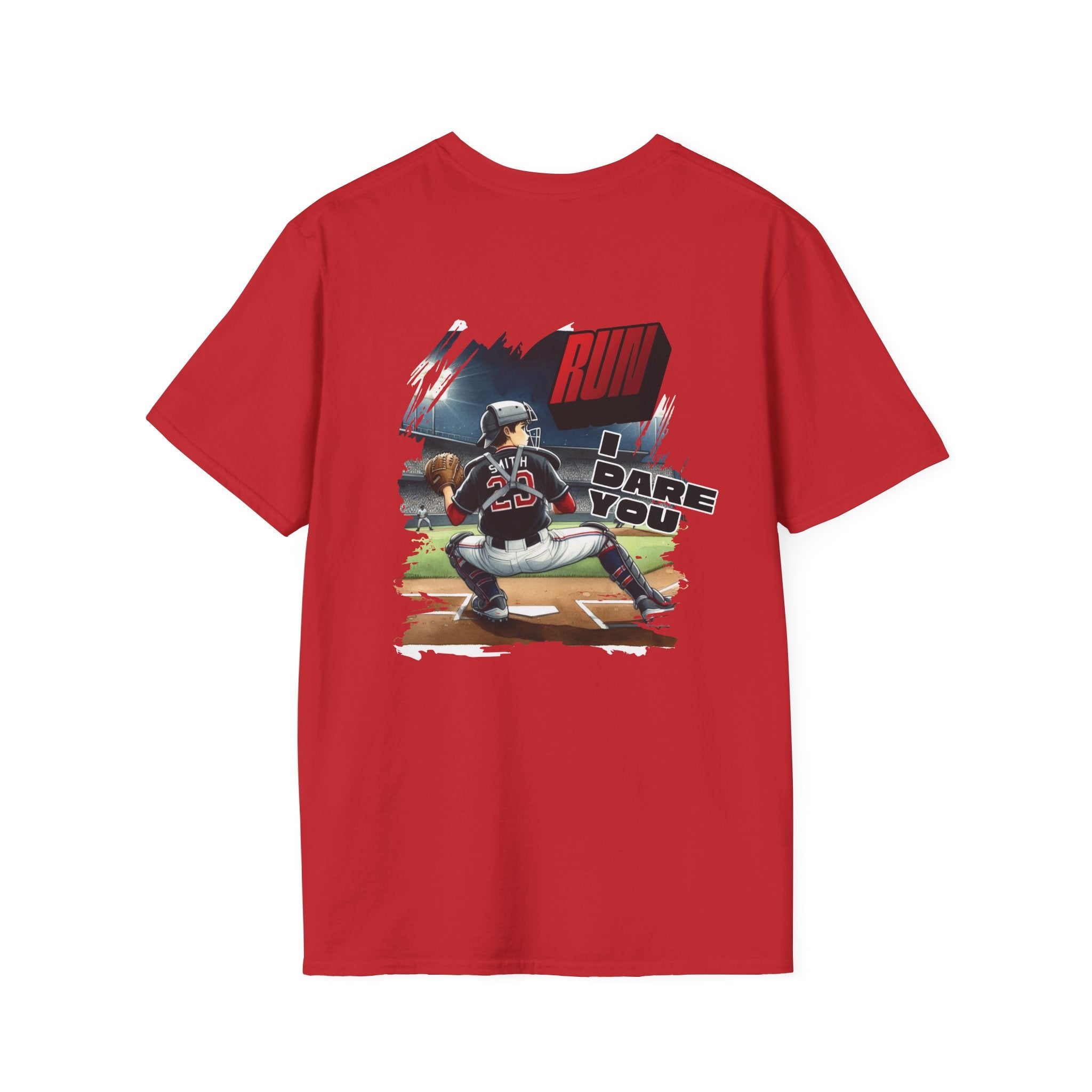 Run I Dare You' Back Graphic Baseball Runner T-Shirt Youth Player Illustration
