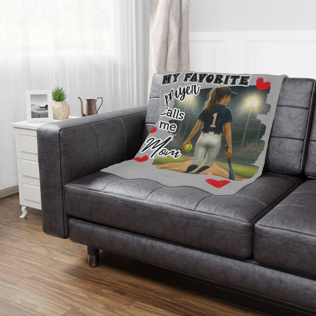 My Favorite Player Calls Me Mom Softball Blanket  Sports Mom Gift, Game Day Throw, Custom Softball Mom Blanket
