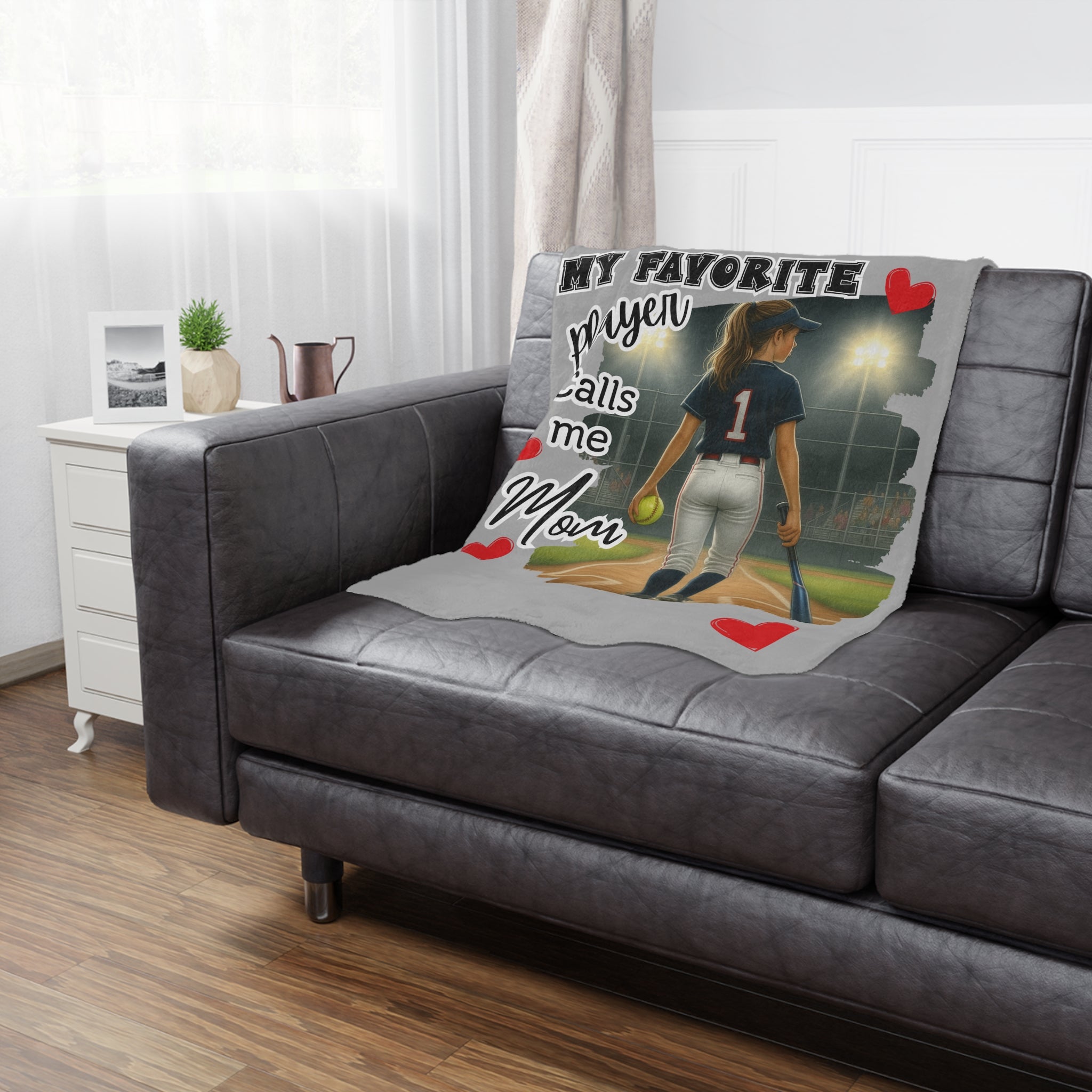 My Favorite Player Calls Me Mom Softball Blanket  Sports Mom Gift, Game Day Throw, Custom Softball Mom Blanket