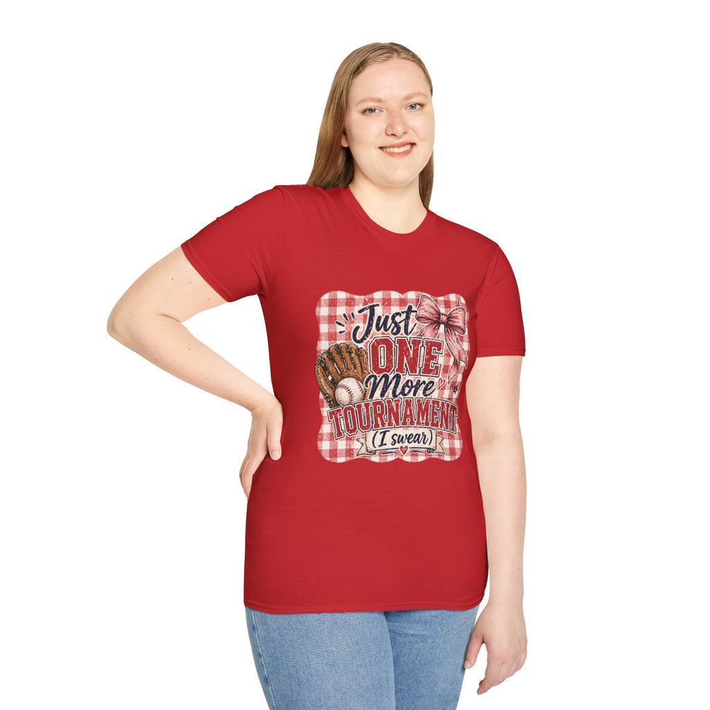 Preppy Travel Baseball Mom Shirt, Just One More Tournament Tee, Cute Girly Sports Mom Graphic, Game Day Outfit Shirt, Bow Baseball Tee