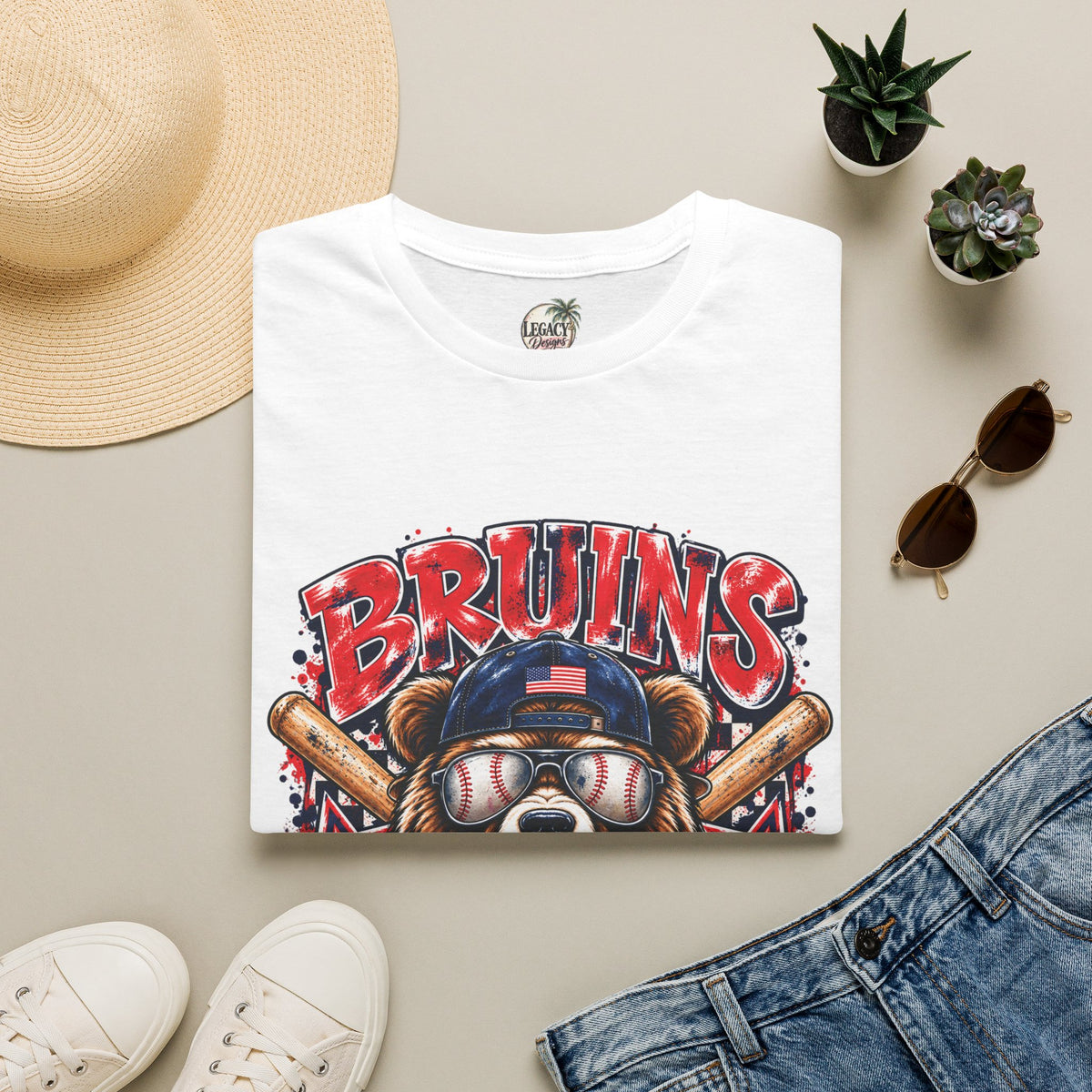 Bruins Baseball Bear T-Shirt | Vintage Helmet, Crossed Bats