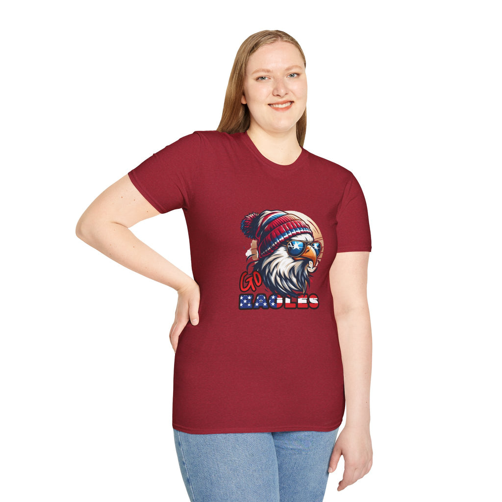 Patriotic Eagle with Beanie T-Shirt | American Flag Colors, Retro Illustration