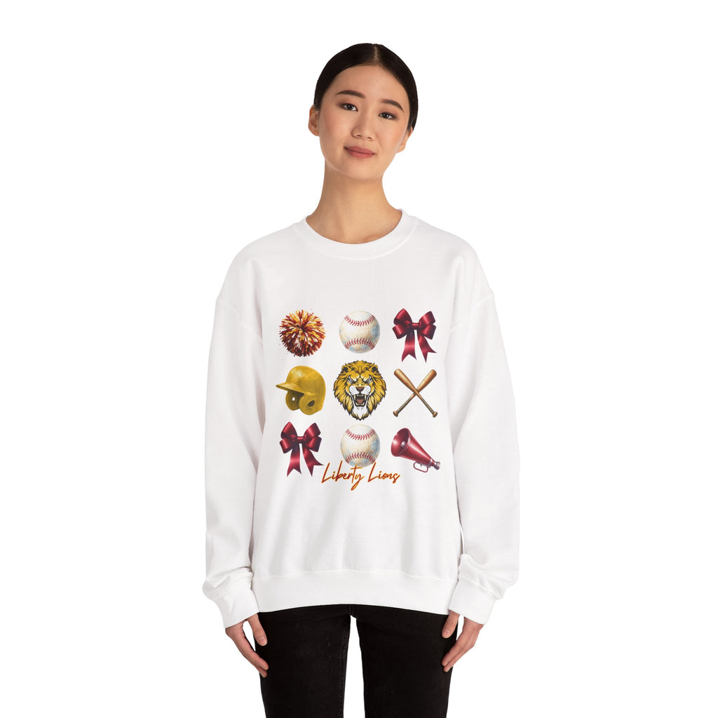 Liberty Lions baseball icons Sweatshirt | lion helmet bats bow pom pom