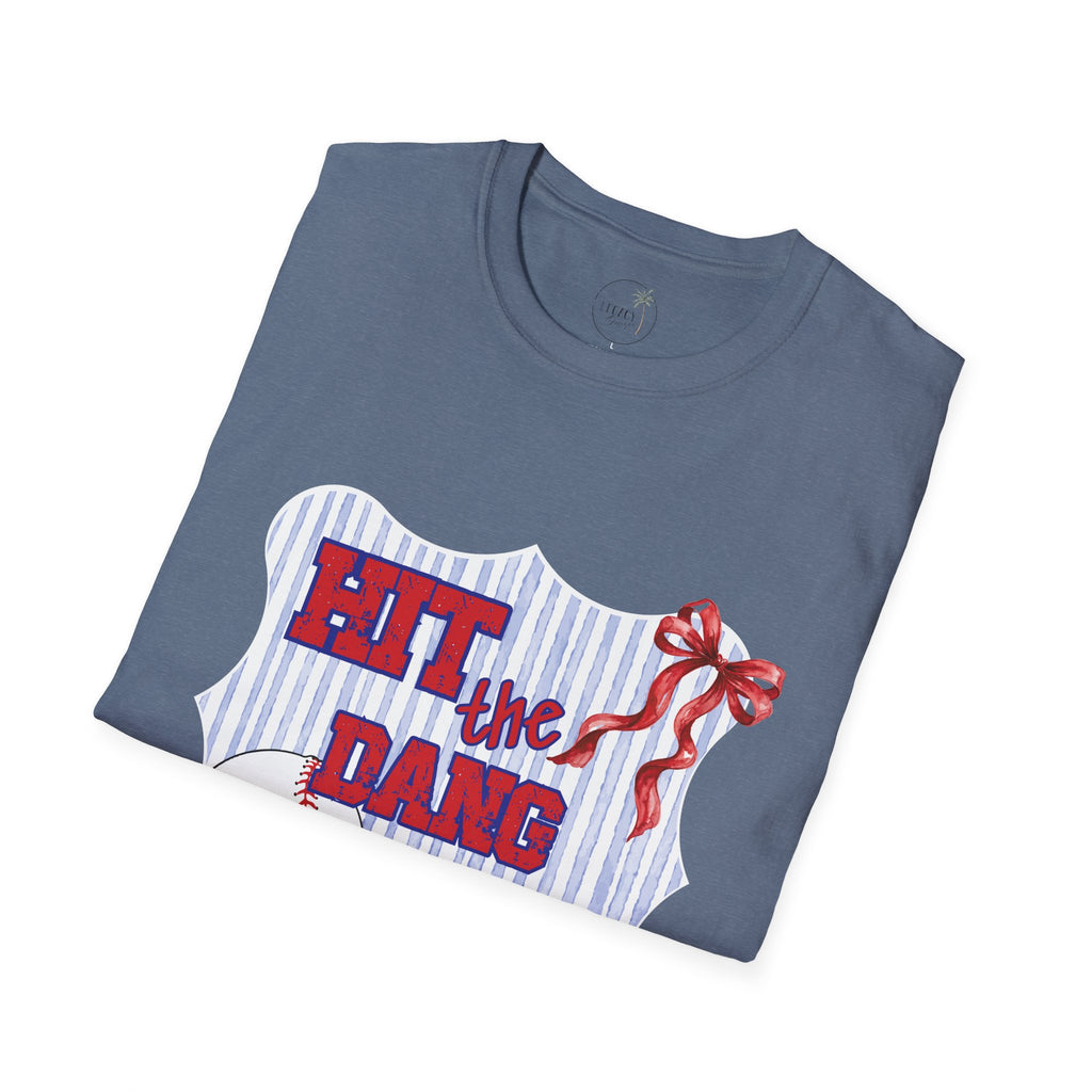 Hit the Dang Ball T-Shirt | Baseball Graphic, Red White Blue Stripes
