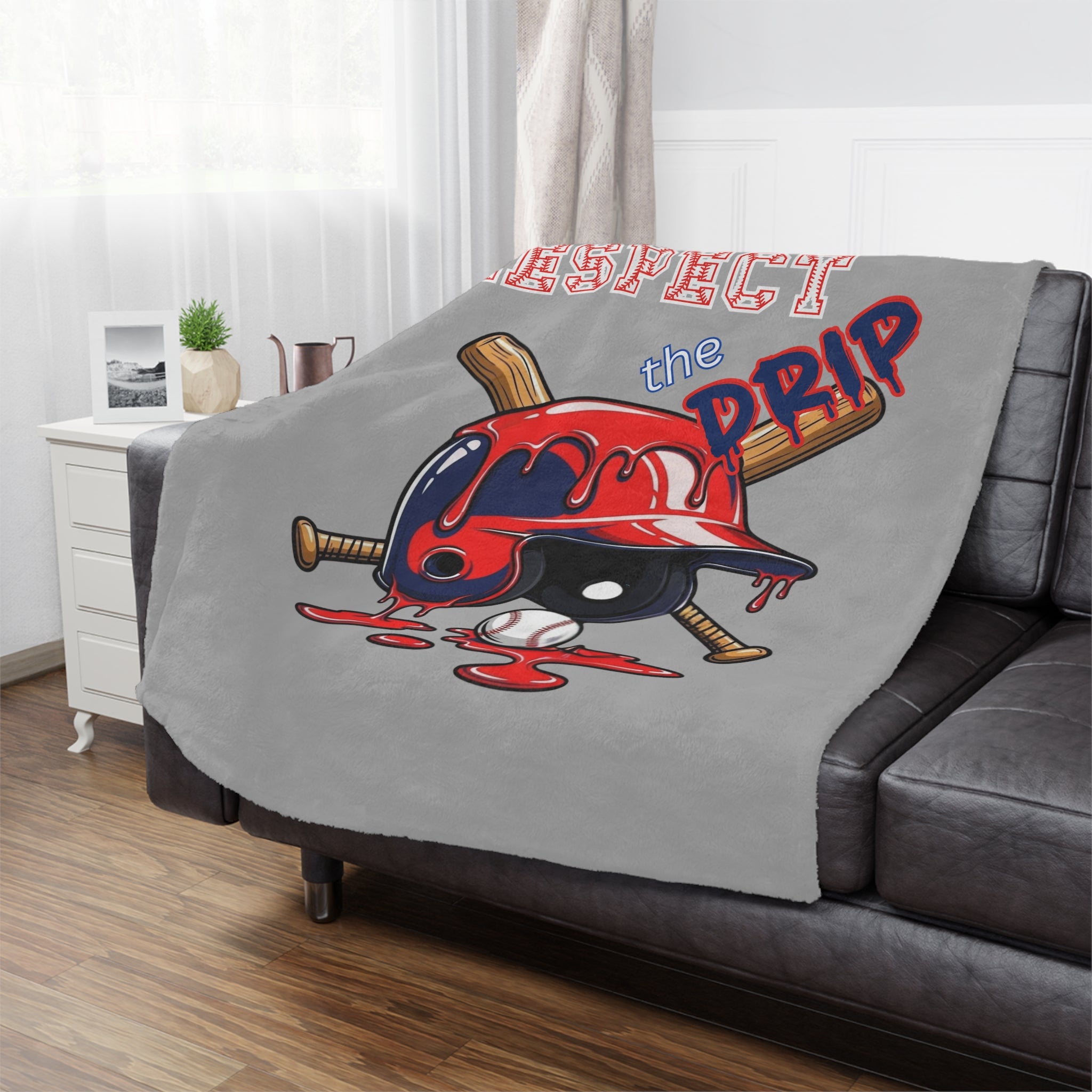 Baseball Batting Helmet with Dripping Paint and Bats Design Blanket- Sports Fan Gift, Cozy Home Decor, Soft Throw Blanket, Unique Baseball