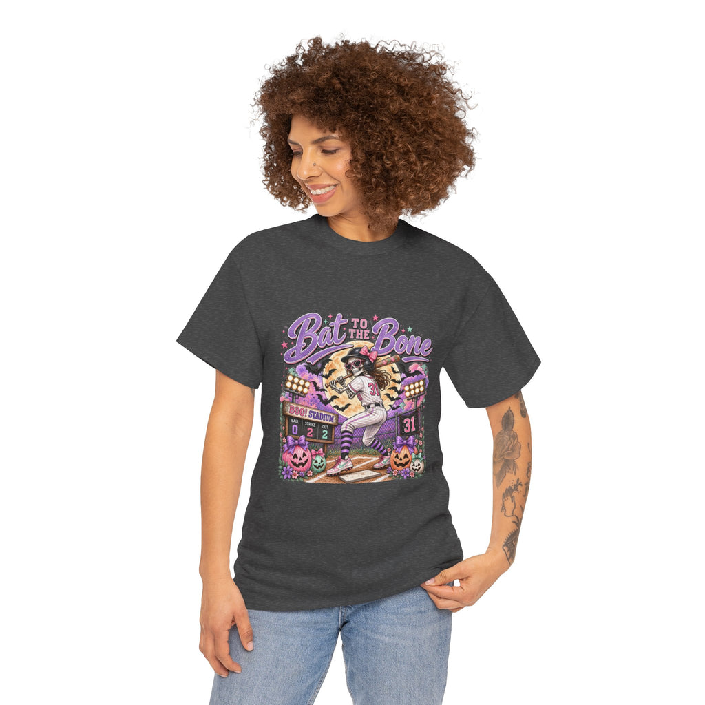 Bat to the Bone Halloween Softball Tee | Vintage Pumpkins