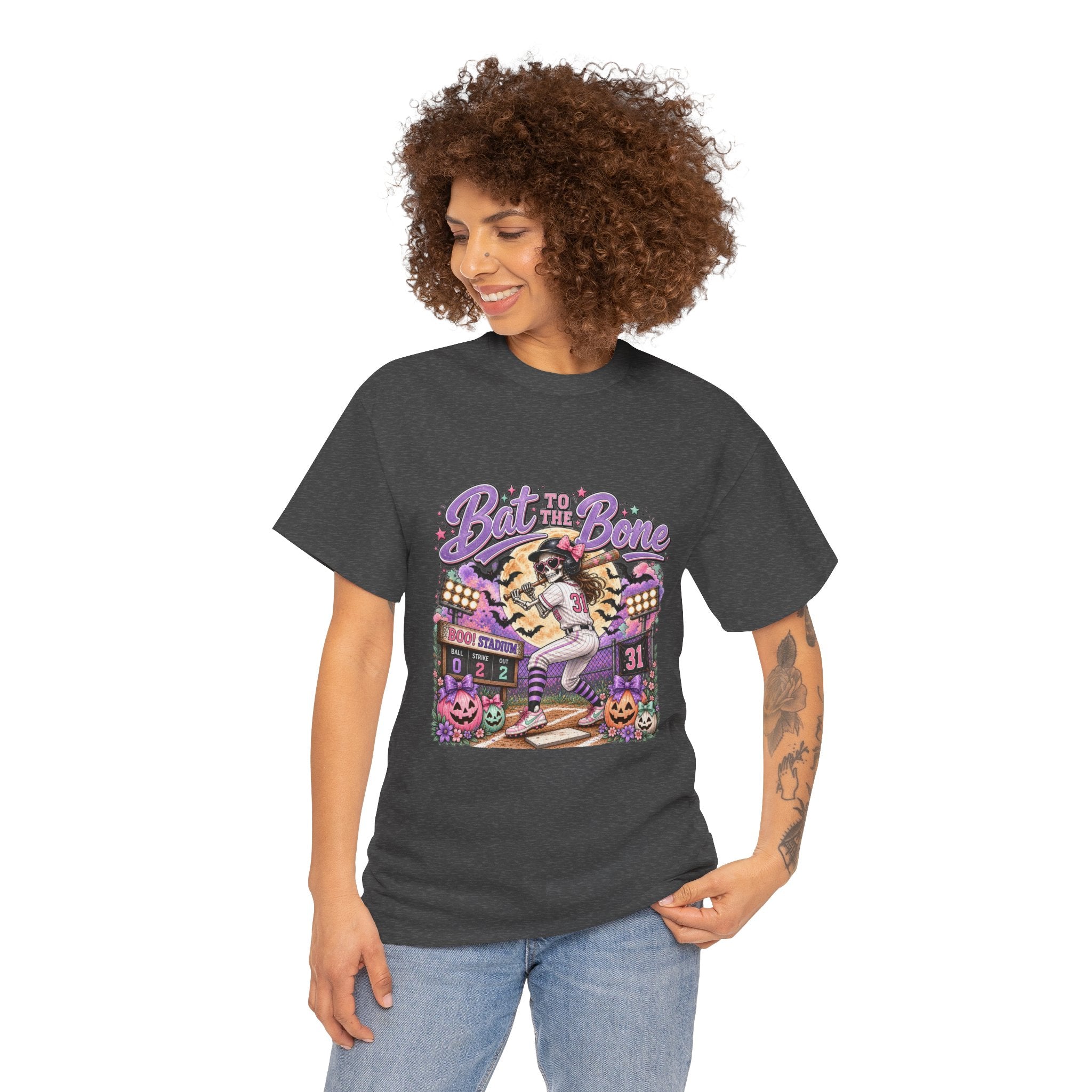 Bat to the Bone Halloween Softball Tee | Vintage Pumpkins