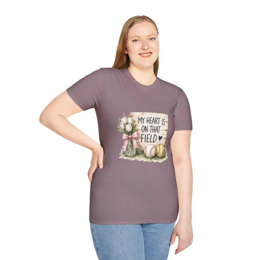 My Heart Is On That Field T-Shirt | Baseball Softball Mom Design