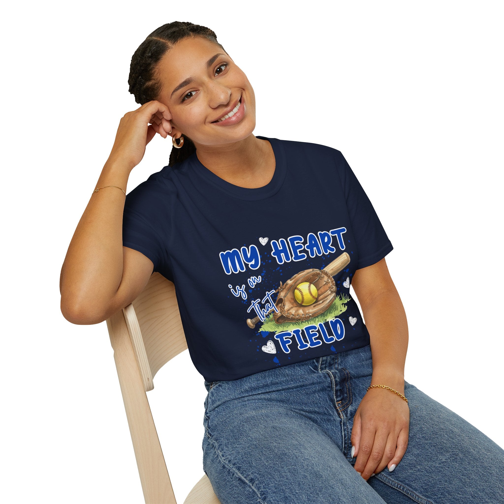 My Heart Is On That Field Softball T-Shirt | Softball Glove Ball Bat Design