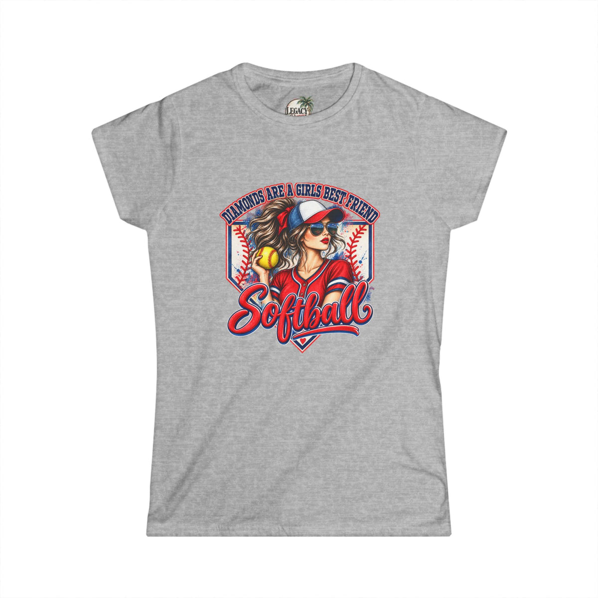 Badass Softball Girl Graphic Tee | Diamonds are a girls best friend Softball Home Plate Design