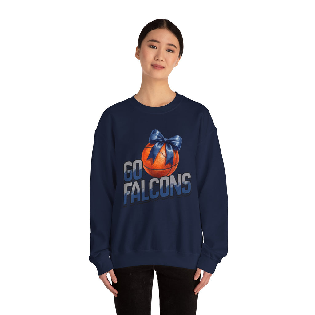 Go Falcons Basketball with Blue Bow Sweatshirt | Team Spirit Crewneck