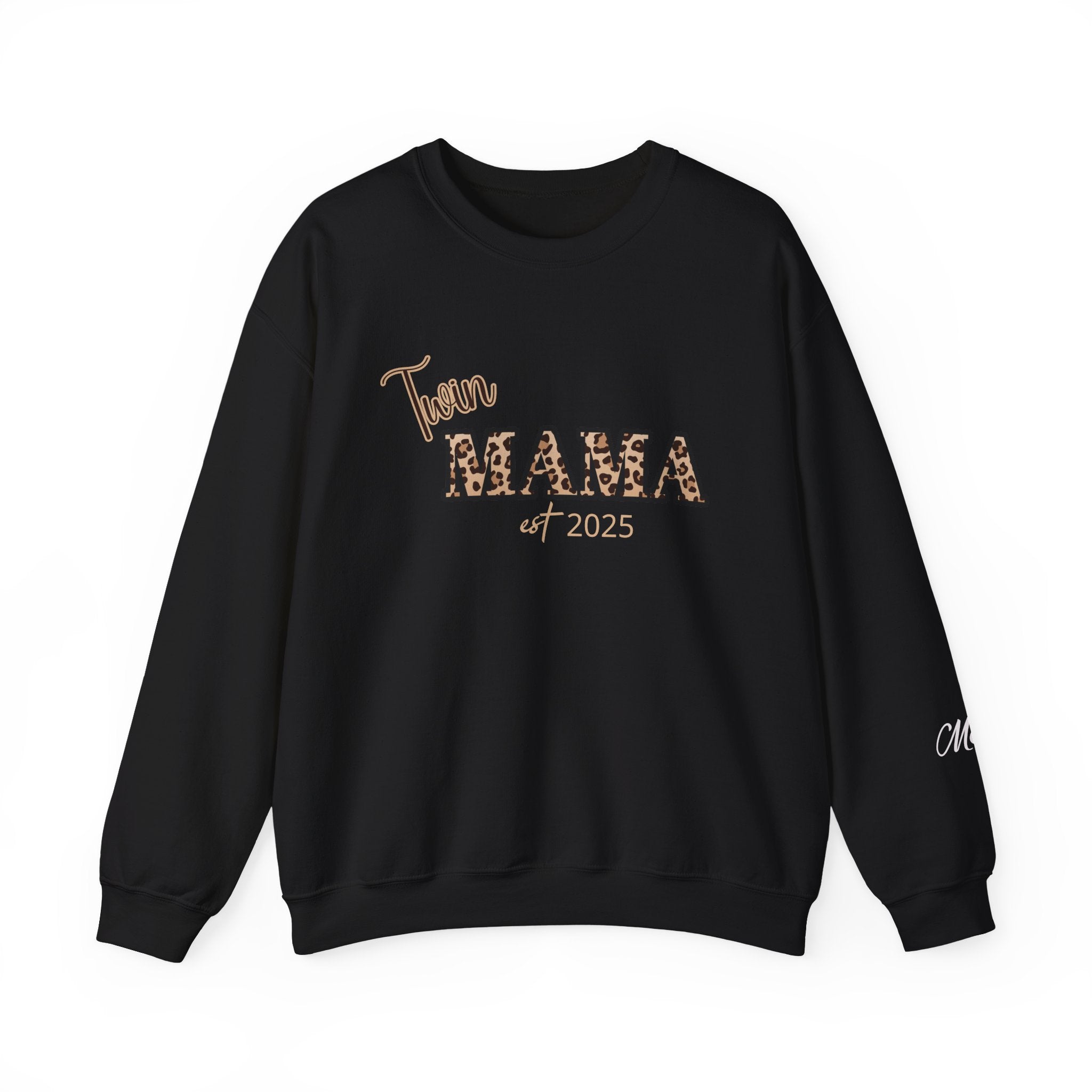 Twin Mama crewneck sweatshirt Customizable| Leopard print MAMA, est. 2025, name sleeve