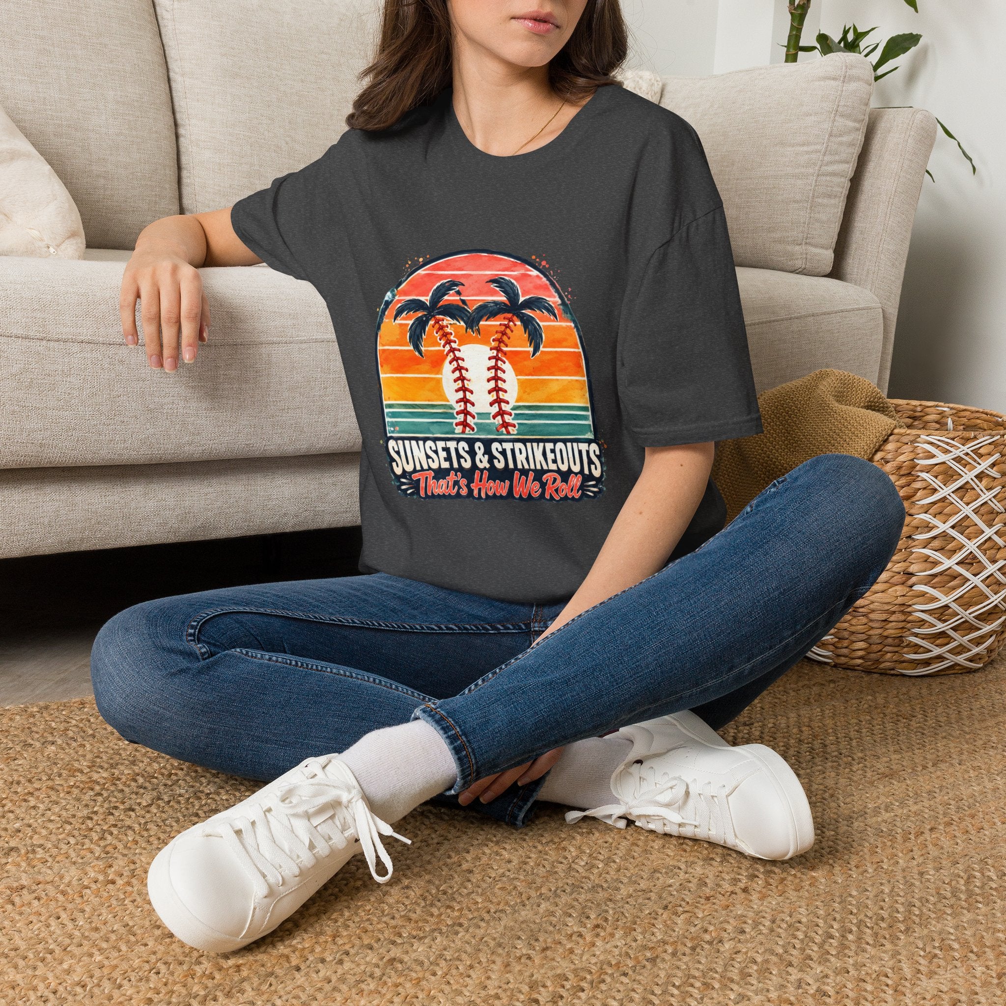 Sunset Baseball Palm Trees T-Shirt | Sunsets & Strikeouts Vintage Sunset Baseball Shirt