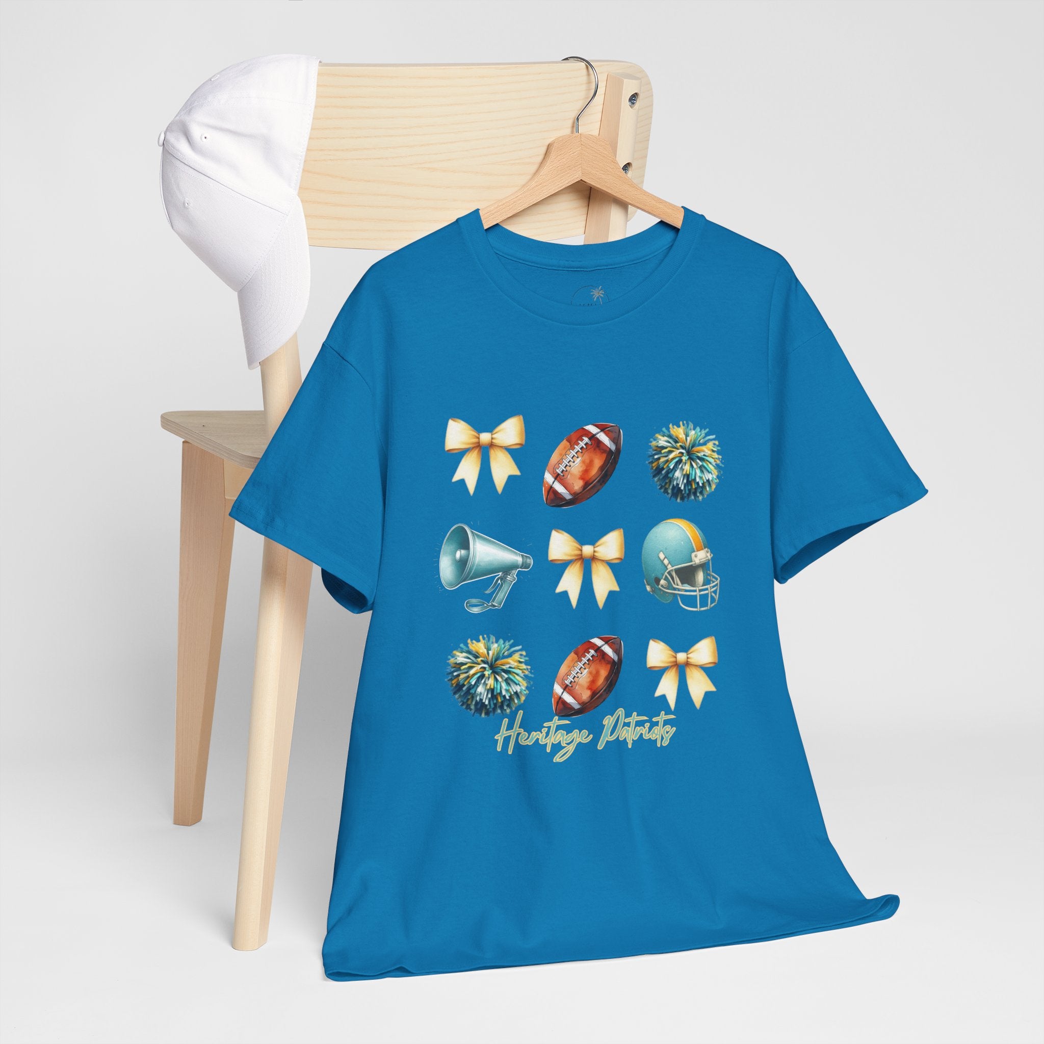 Heritage Patriots Football Icons Tee | Helmet, Ball, Pom Pom, Megaphone