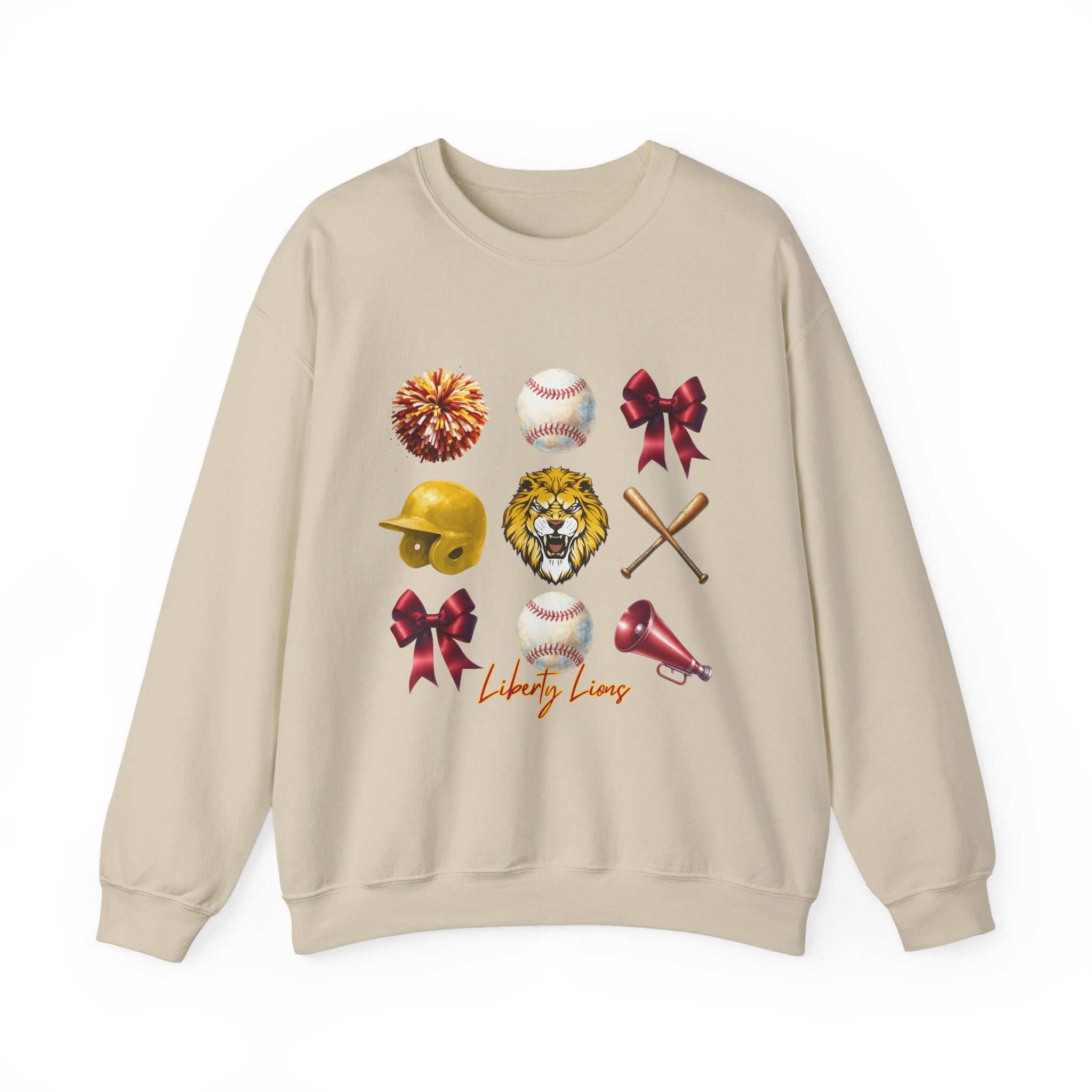 Liberty Lions baseball icons Sweatshirt | lion helmet bats bow pom pom