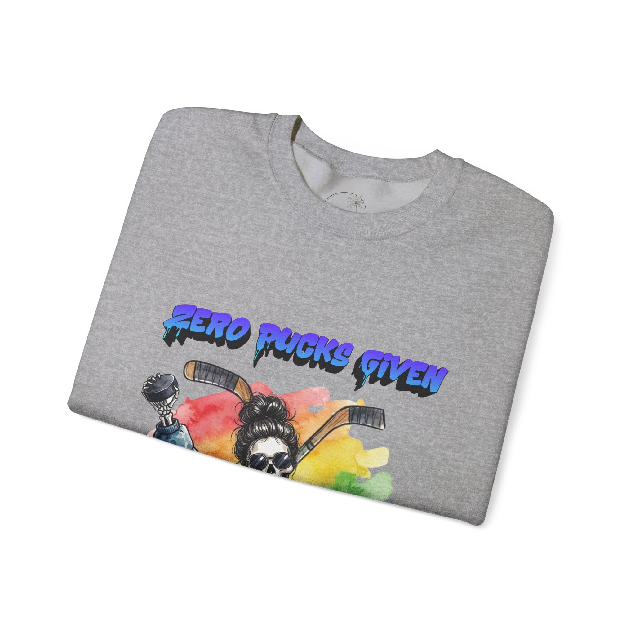 Zero Pucks Given Skeleton Hockey Player Crewneck sweatshirt | Rainbow Graphic