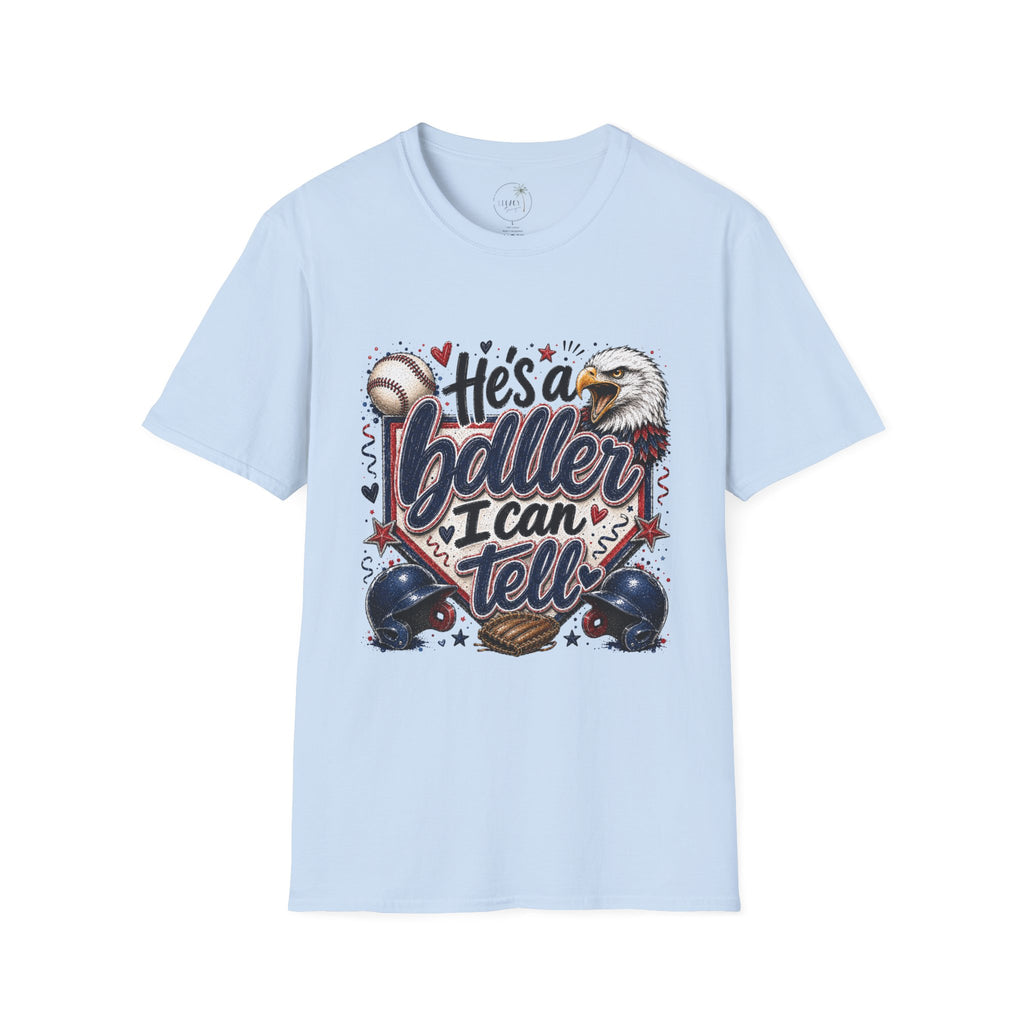EAGLES-"He's a Ball-er I Can Tell" Patriotic Eagle Design Baseball Mom T‑Shirt —