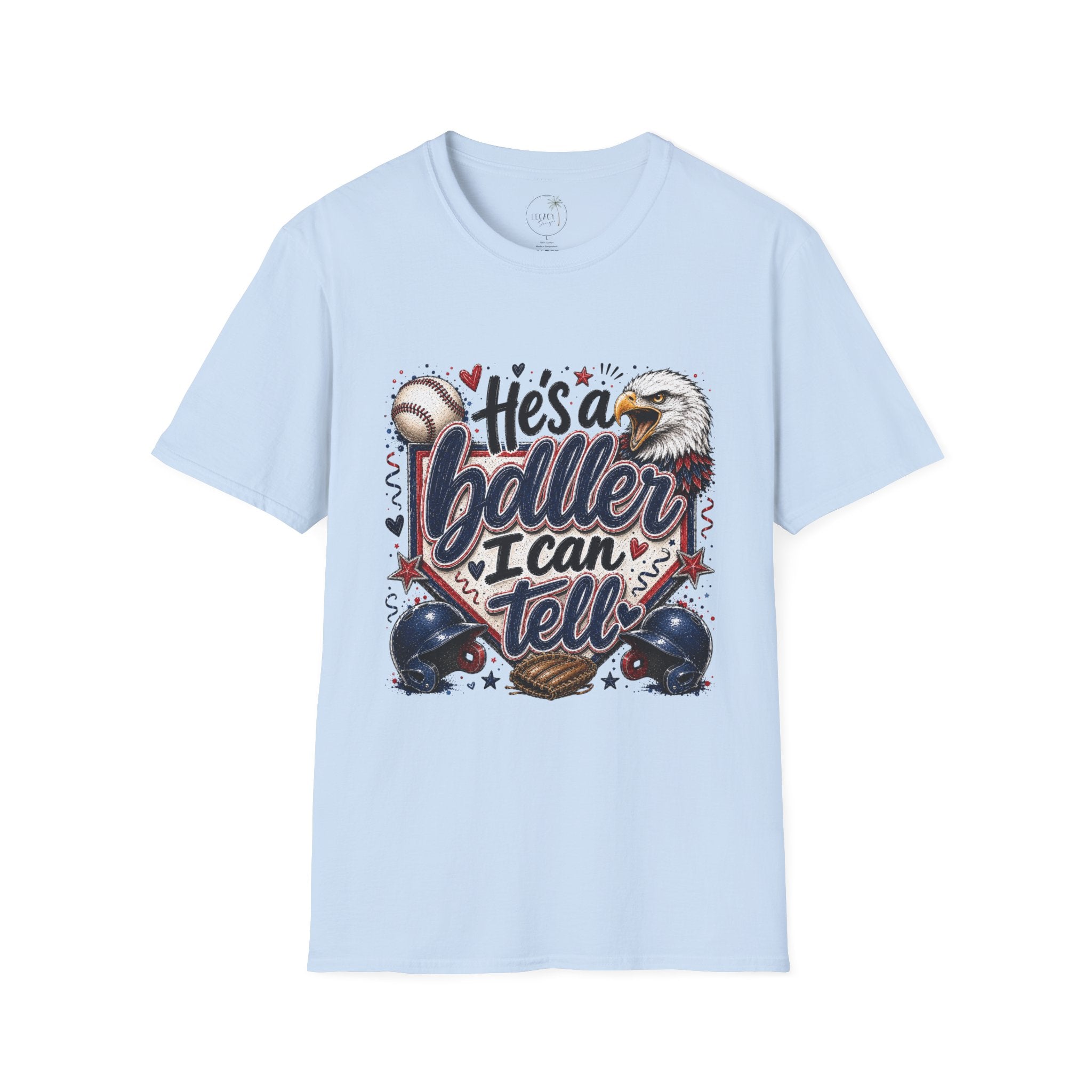 EAGLES-"He's a Ball-er I Can Tell" Patriotic Eagle Design Baseball Mom T‑Shirt —