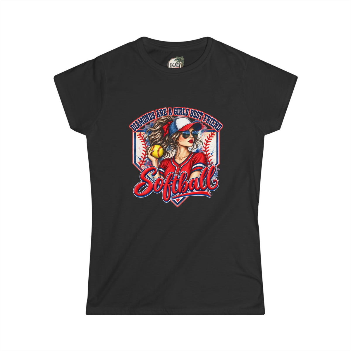 Badass Softball Girl Graphic Tee | Diamonds are a girls best friend Softball Home Plate Design