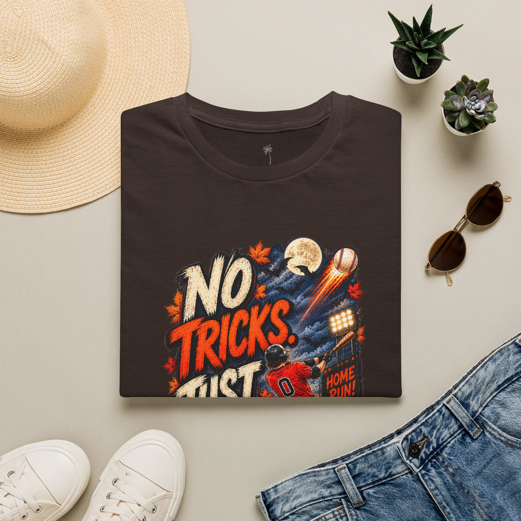 No Tricks Just Dingers T-Shirt | Halloween Baseball Pumpkin Moon Retro