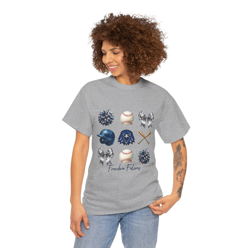 Freedom Falcon Baseball Icons Tee | Helmet, Bat, Ball,
