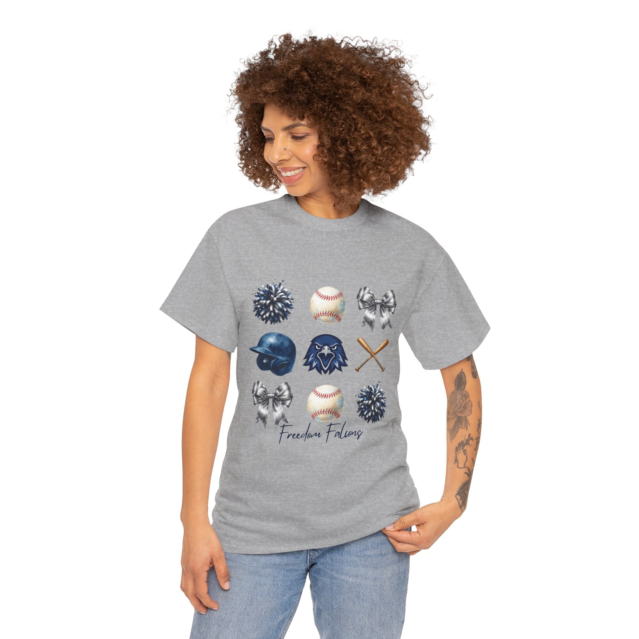 Freedom Falcon Baseball Icons Tee | Helmet, Bat, Ball,