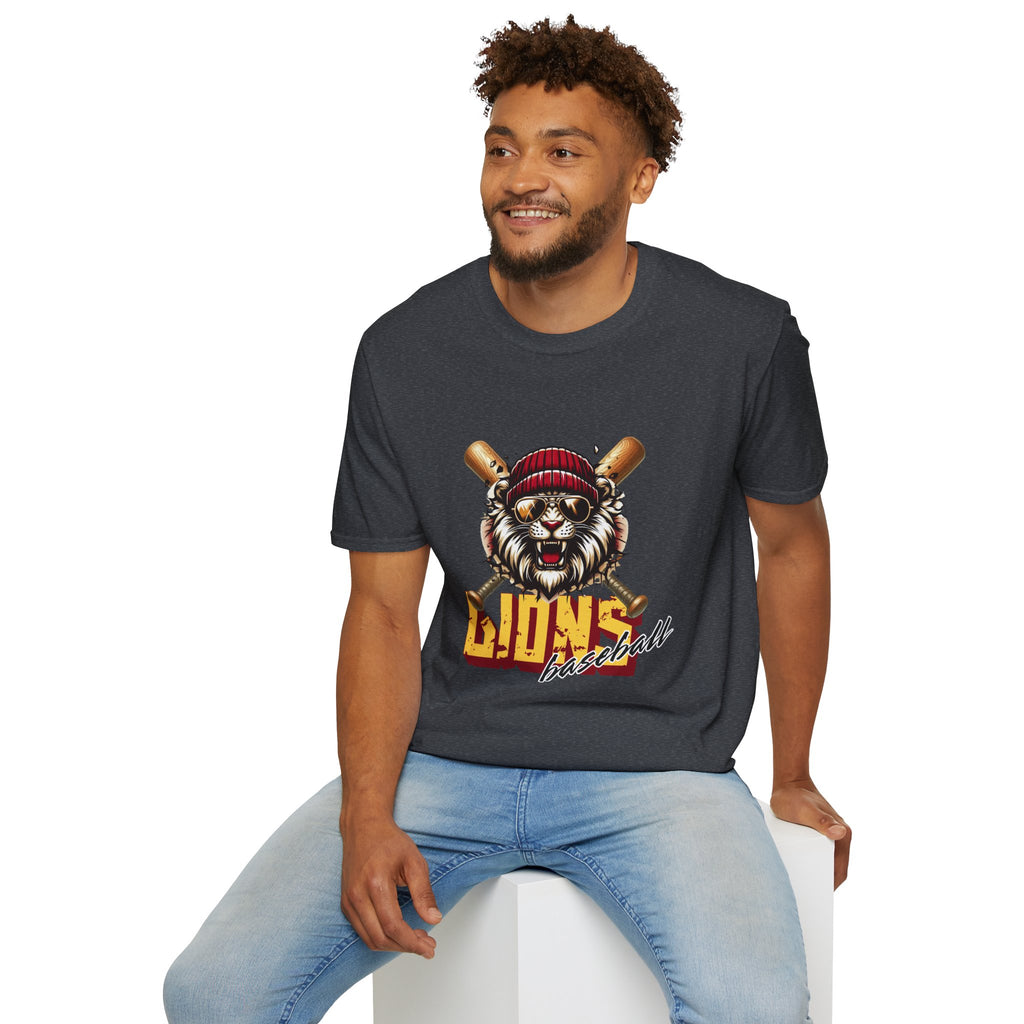 Lions Baseball Tee — Fierce Lion Mascot with Bats