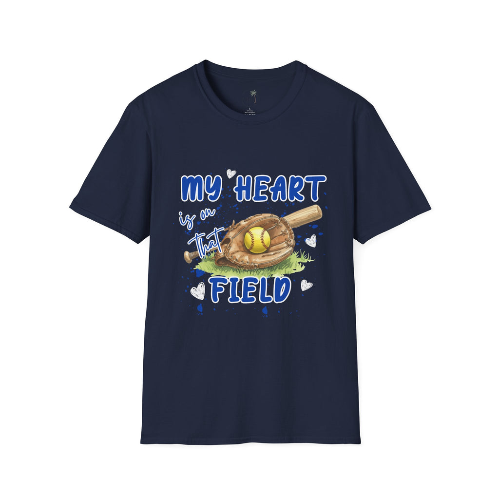 My Heart Is On That Field Softball T-Shirt | Softball Glove Ball Bat Design