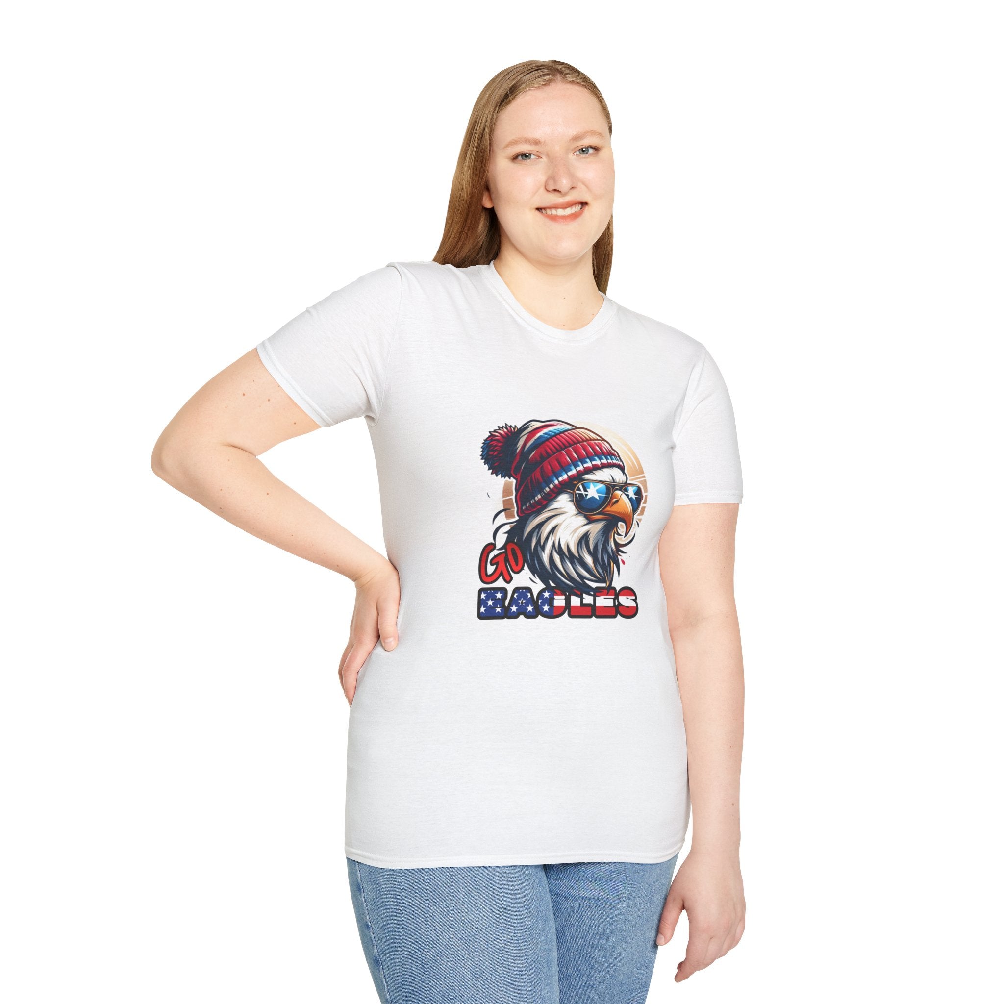 Patriotic Eagle with Beanie T-Shirt | American Flag Colors, Retro Illustration