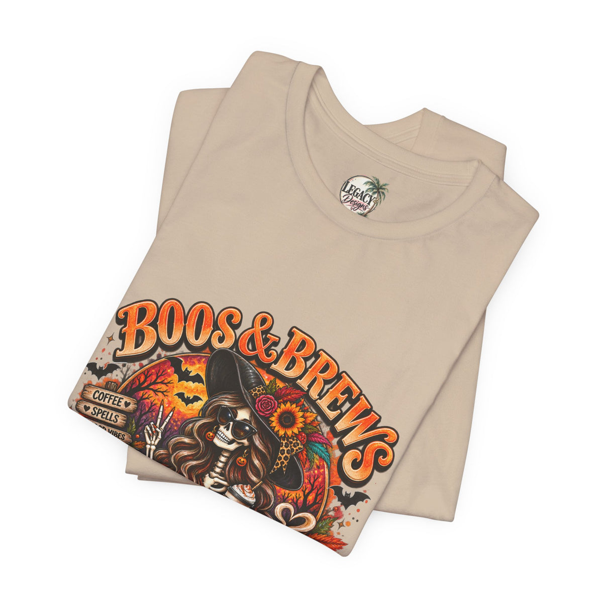 Boos & Brews Halloween Tee, Unisex Short Sleeve Shirt, Spooky Coffee Lover Gift, Fall Fashion, Halloween Apparel