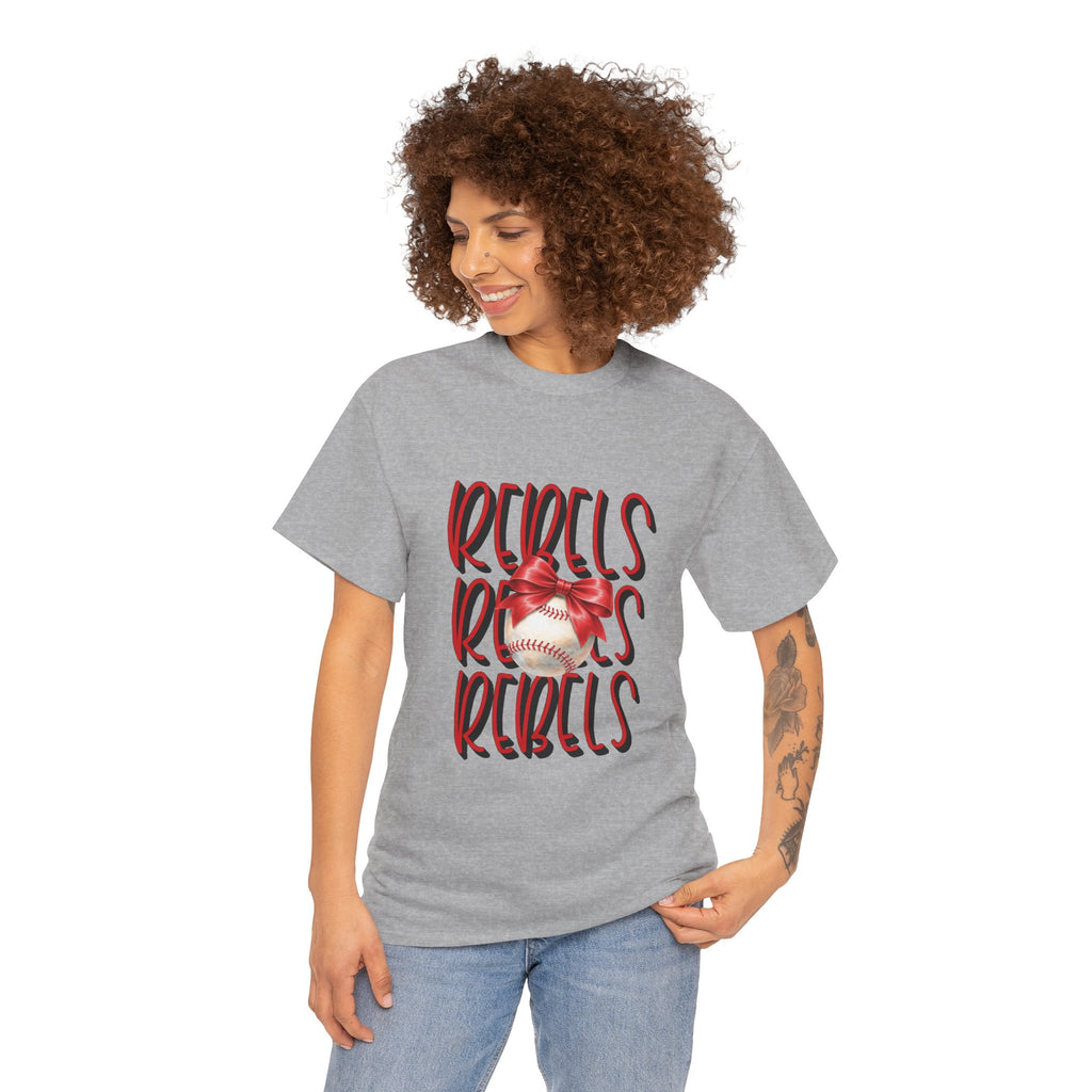 Rebels Baseball Graphic Tee | Script Lettering, Baseball with Bow