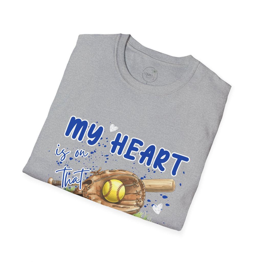 My Heart Is On That Field Softball T-Shirt | Softball Glove Ball Bat Design