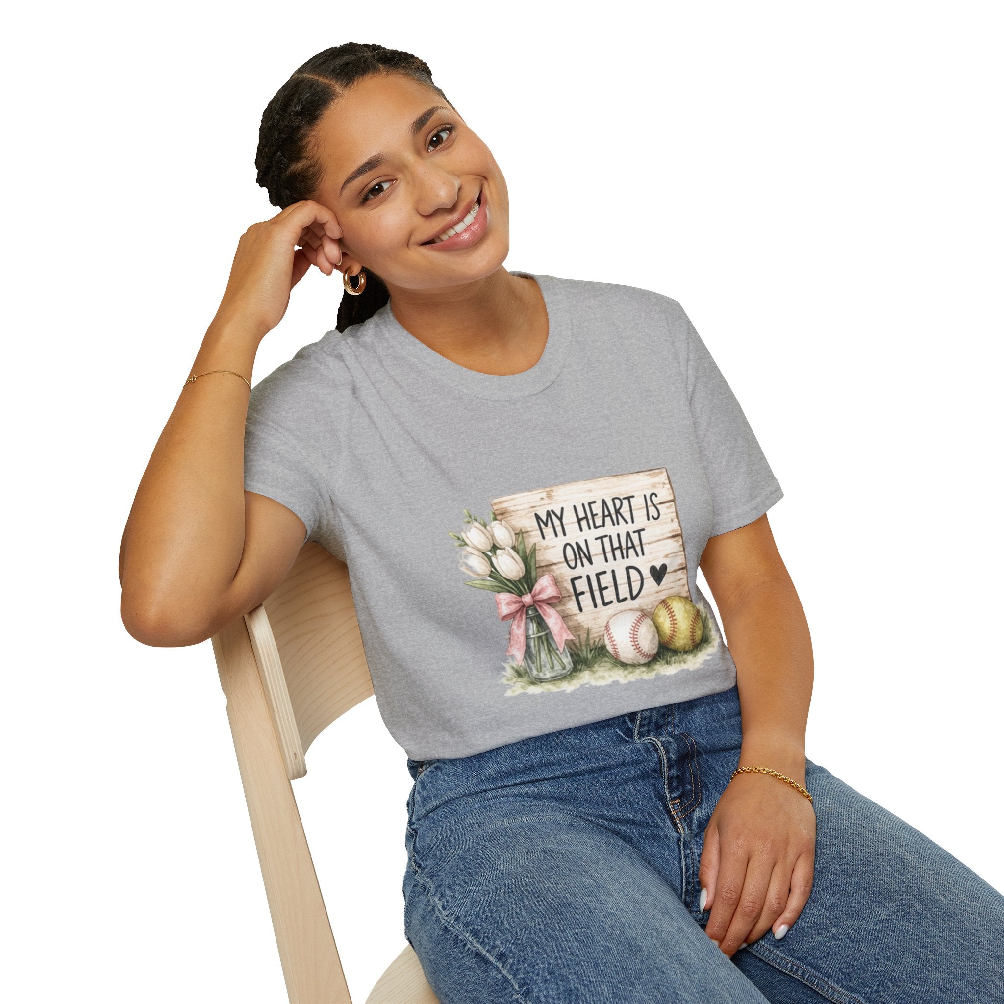 My Heart Is On That Field T-Shirt | Baseball Softball Mom Design