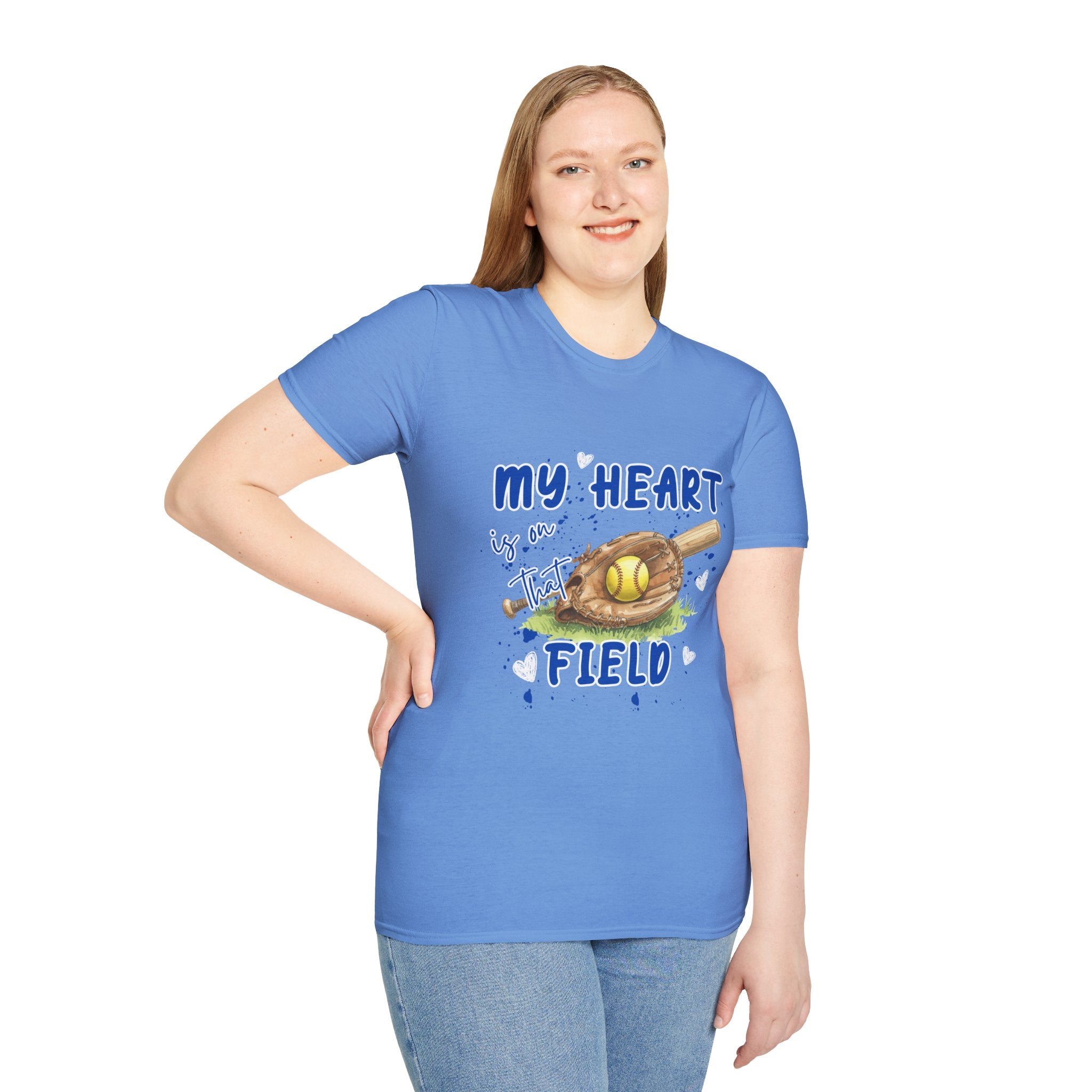 My Heart Is On That Field Softball T-Shirt | Softball Glove Ball Bat Design