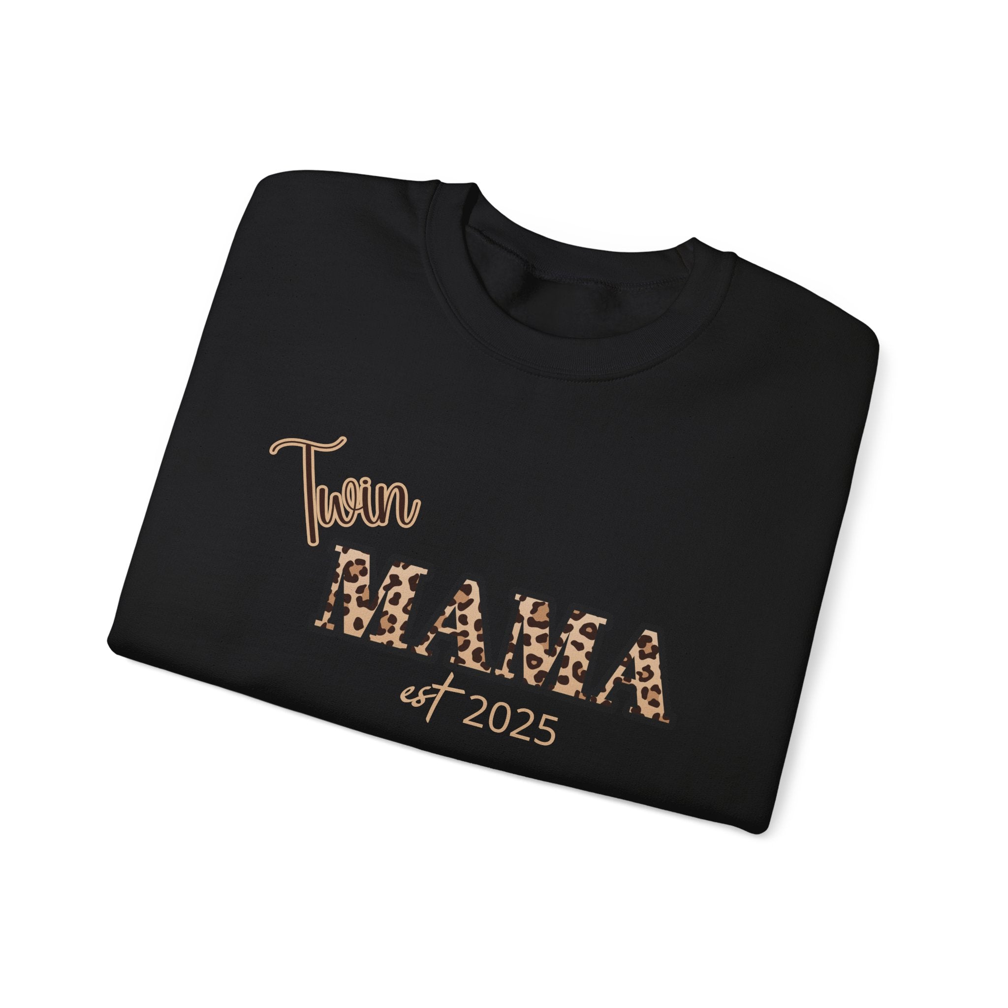 Twin Mama crewneck sweatshirt Customizable| Leopard print MAMA, est. 2025, name sleeve
