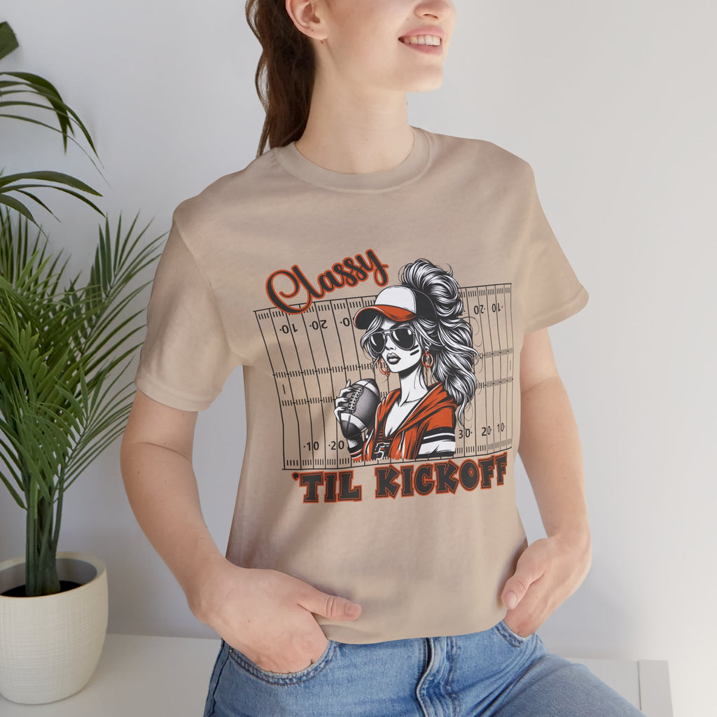 Classy Til Kickoff Football T-Shirt | Womens Game Day Tee | Cute Football Mom Shirt | Tailgate Outfit Fall Sports Fan Gift
