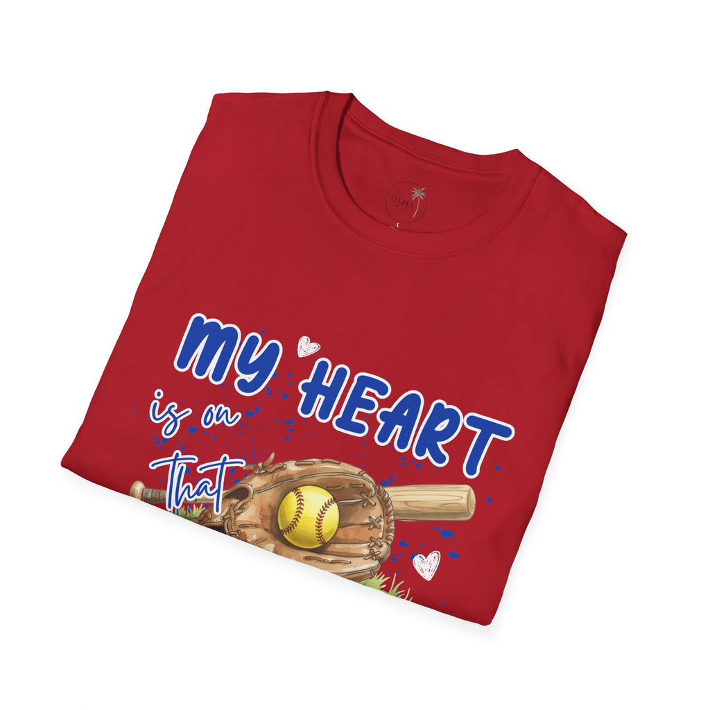 My Heart Is On That Field Softball T-Shirt | Softball Glove Ball Bat Design