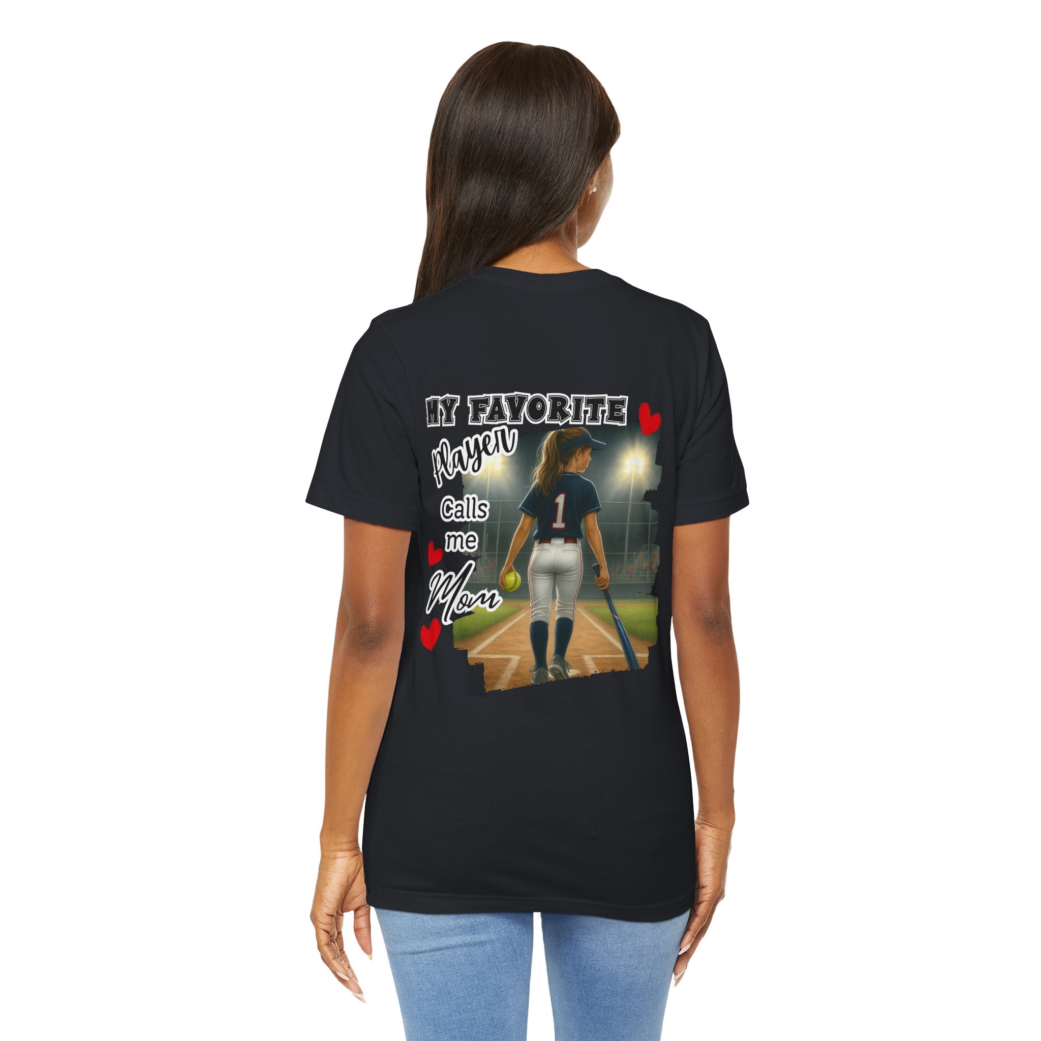My Favorite Player Calls Me Mom Softball T-Shirt | Proud Softball Mom Tee | Game Day Shirt | Sports Mom Gift with Pocket Design