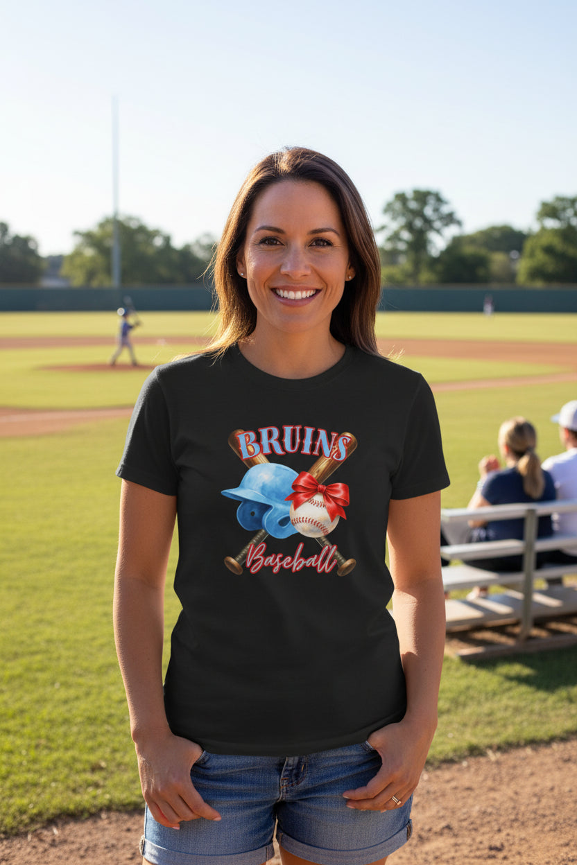 Bruins Baseball Graphic Tee | Helmet, Bats & Bow Design
