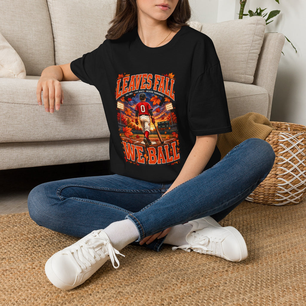 Leaves Fall Baseball Player T-Shirt | Autumn Sports Graphic
