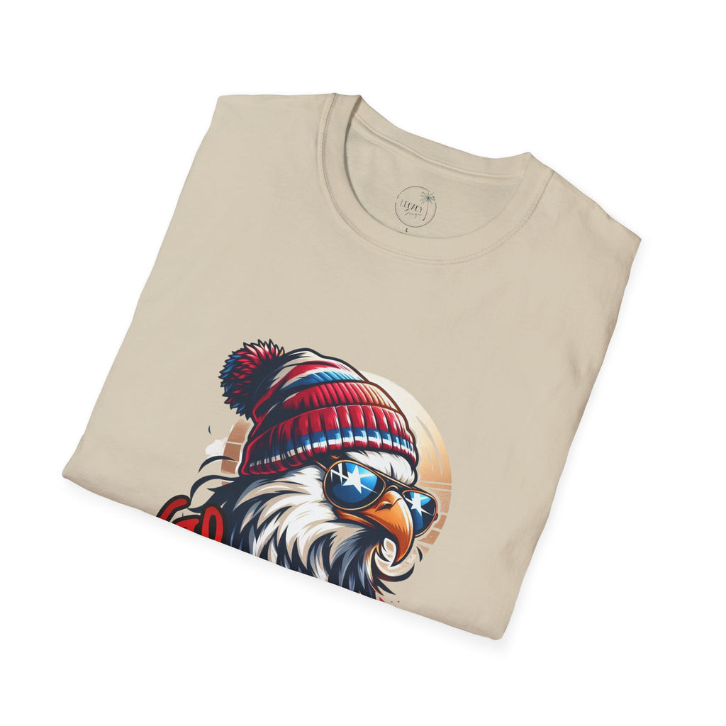 Patriotic Eagle with Beanie T-Shirt | American Flag Colors, Retro Illustration